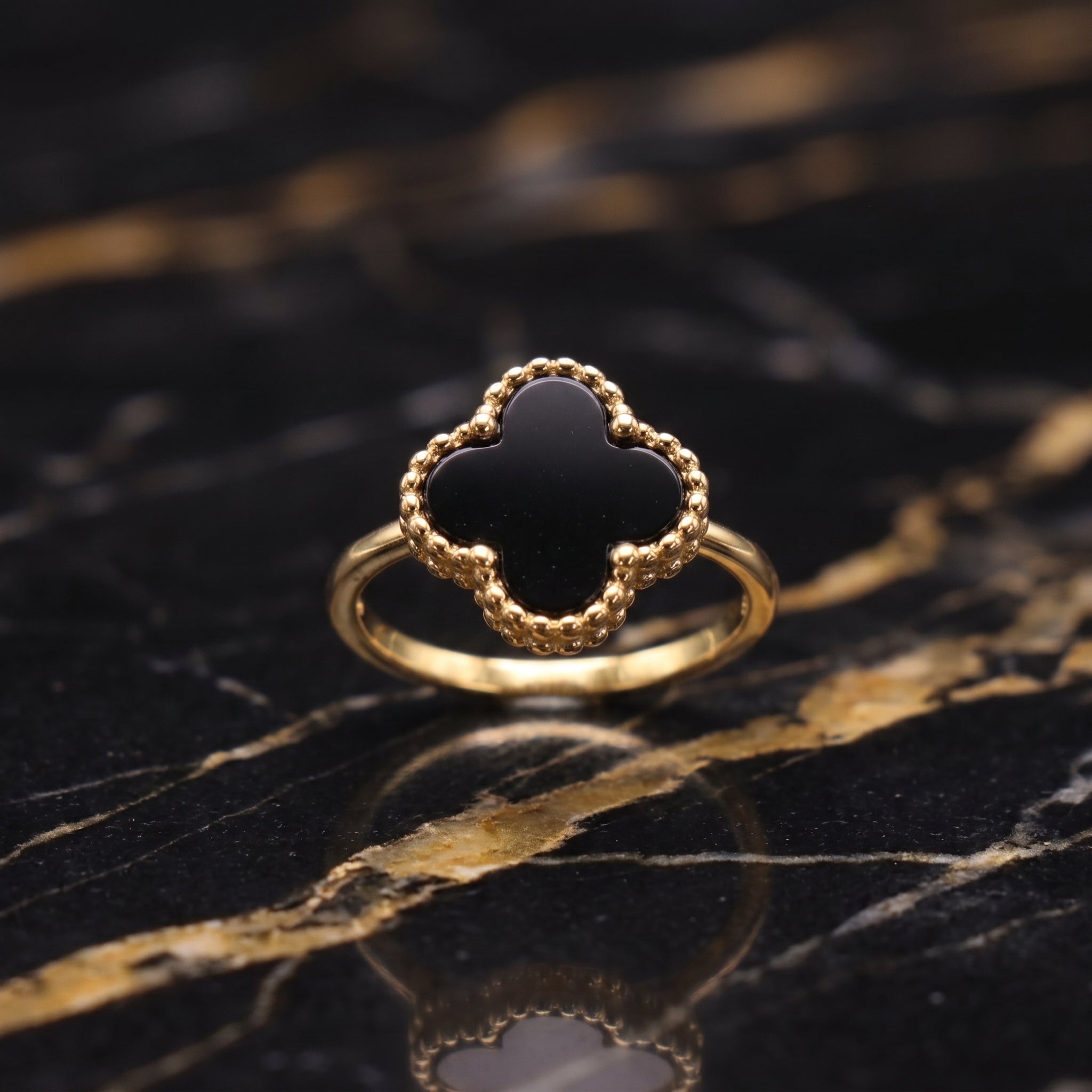 Clover Ring 14k Gold Over 925 Sterling Silver Black Onyx 13mm