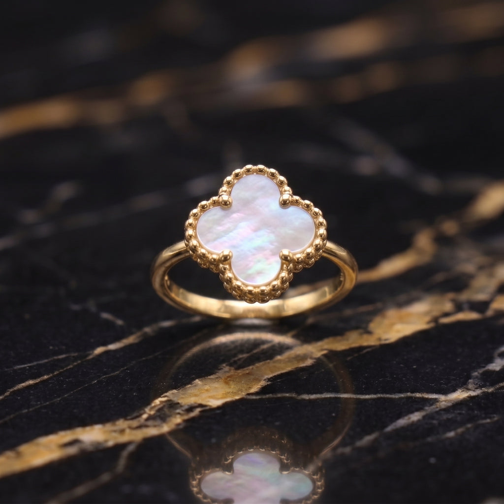 Clover Ring 14k Gold Over 925 Sterling Silver Mother Of Pearl 13mm