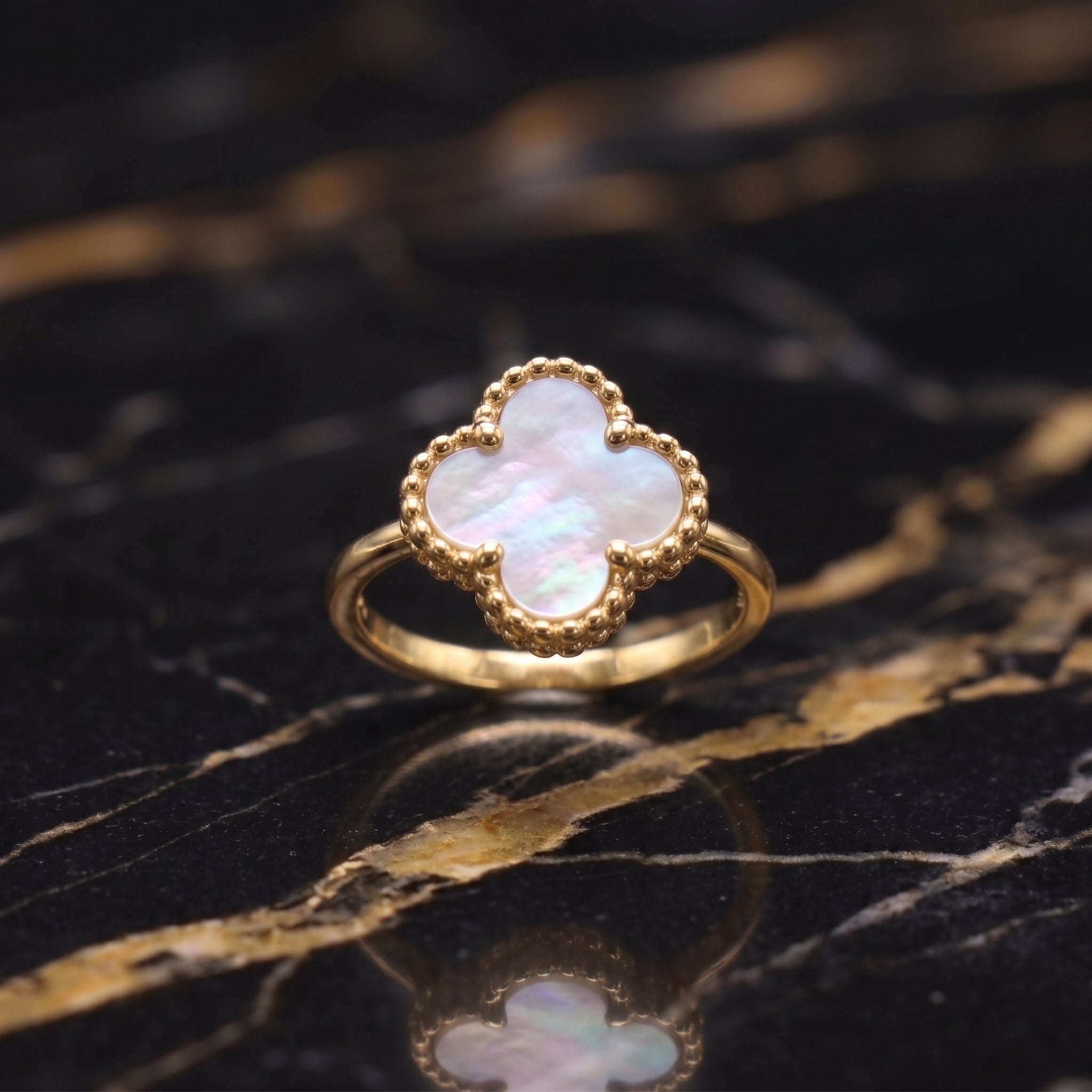 Clover Ring 14k Gold Over 925 Sterling Silver Mother Of Pearl 13mm