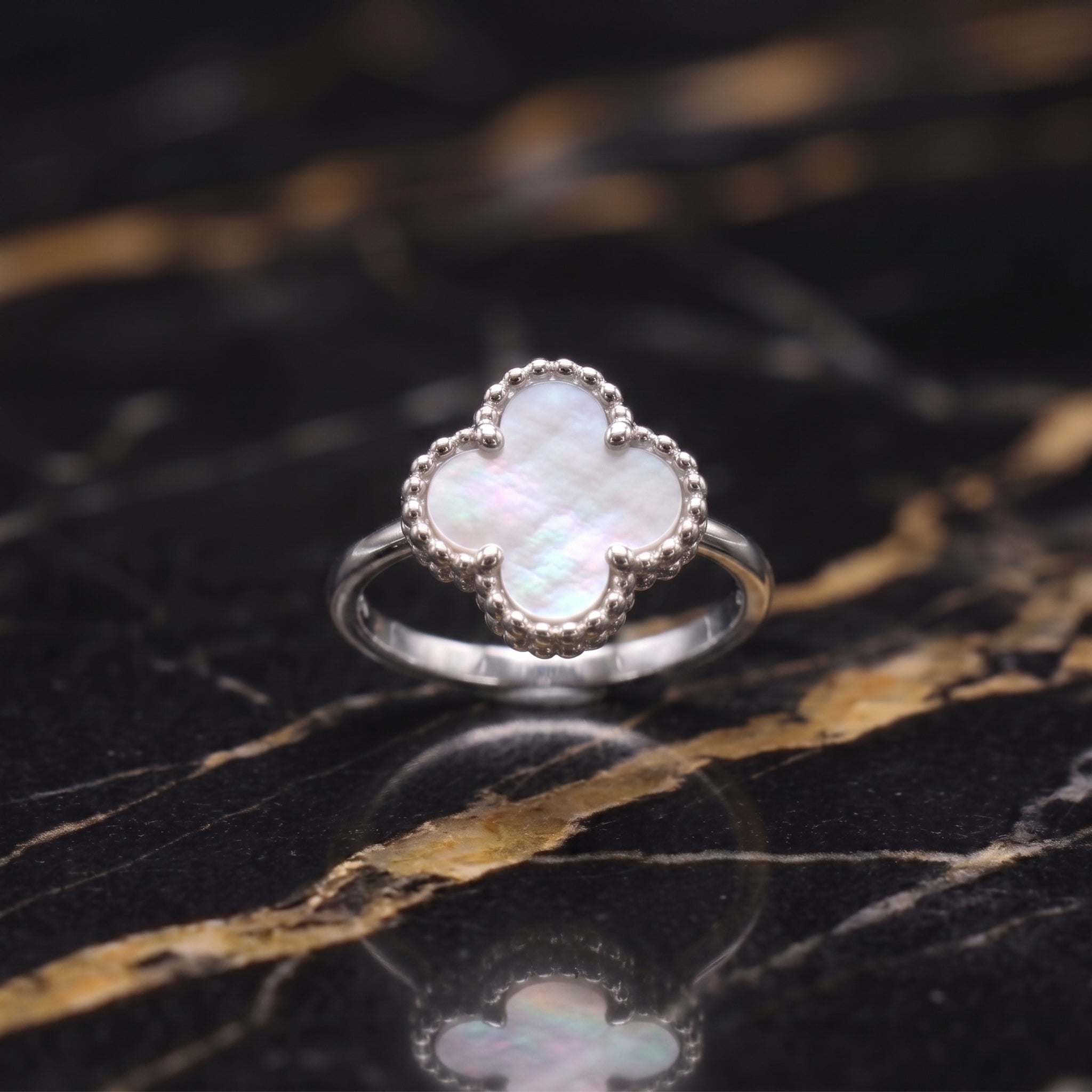Clover Ring 925 Sterling Silver Mother Of Pearl 13mm