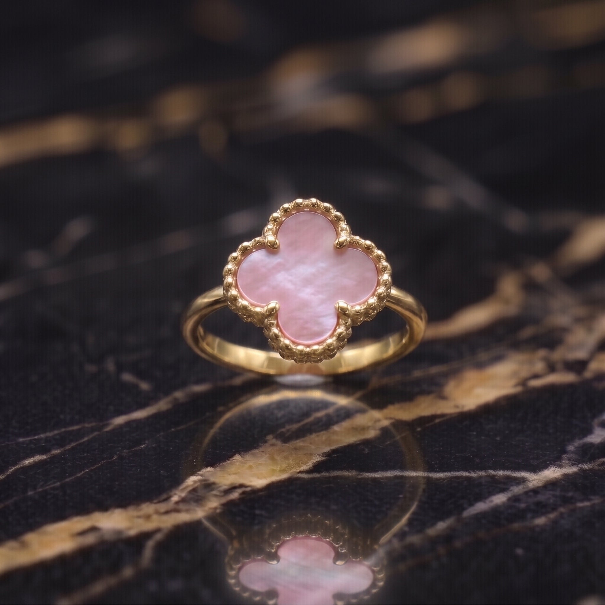 Clover Ring Pink Mother Of Pearl 14k Gold Over 925 Sterling Silver 13mm
