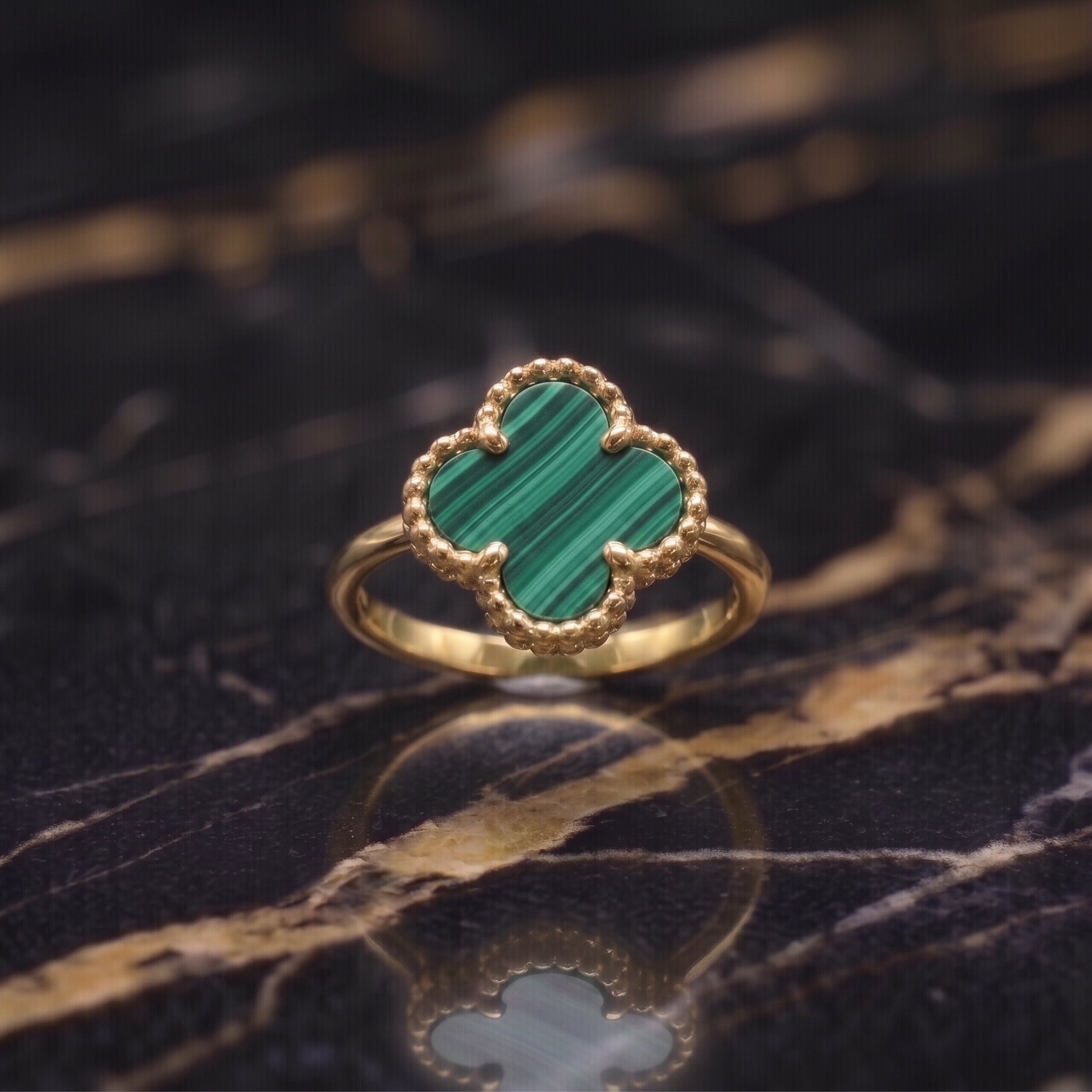 Clover Ring 14k Gold Over 925 Sterling Silver Green Malachite 13mm