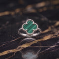 Clover Ring 925 Sterling Silver Green Malachite 13mm