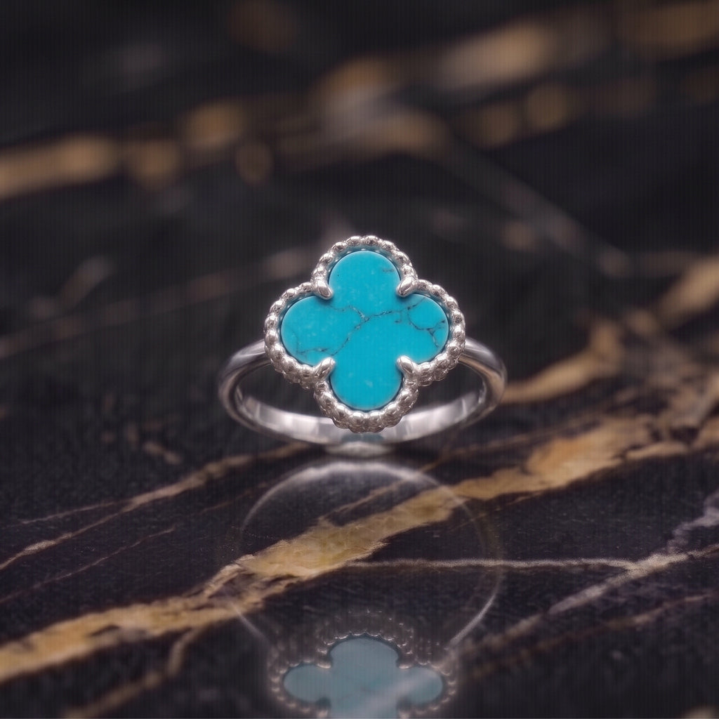 Clover Ring Turquoise 925 Sterling Silver 13mm