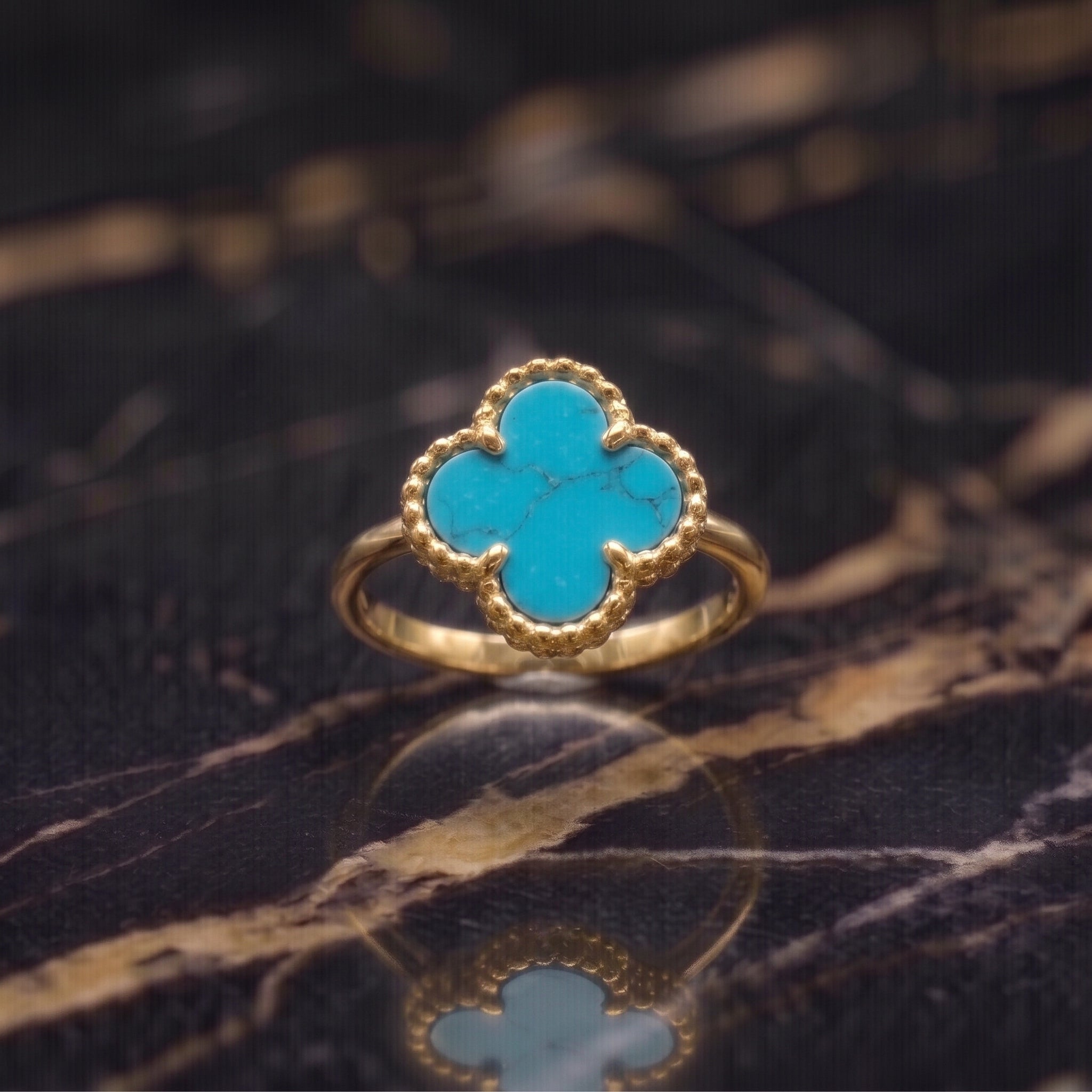 Clover Ring Turquoise 14k Gold Over 925 Sterling Silver 13mm