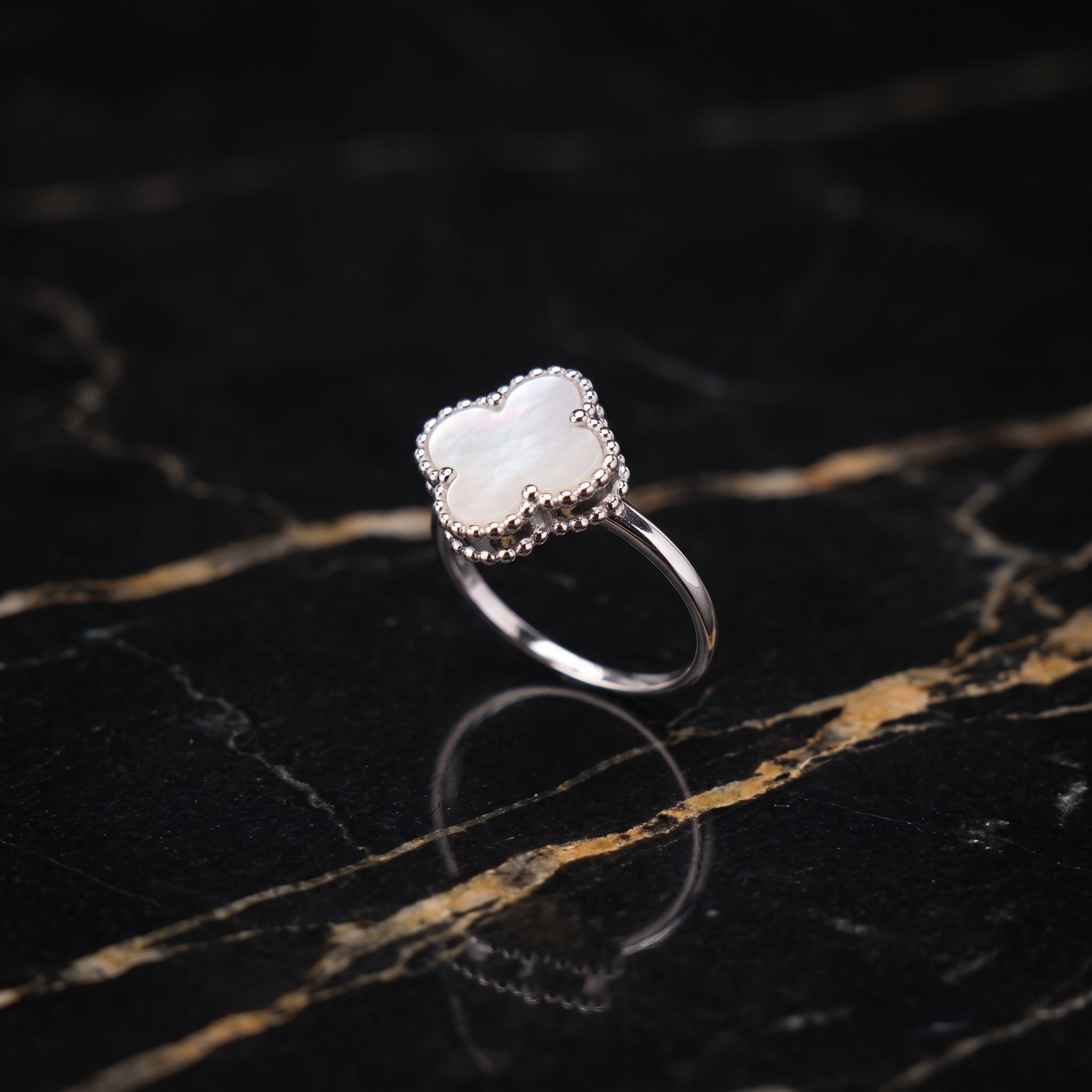 Clover Ring 925 Sterling Silver Mother Of Pearl 13mm