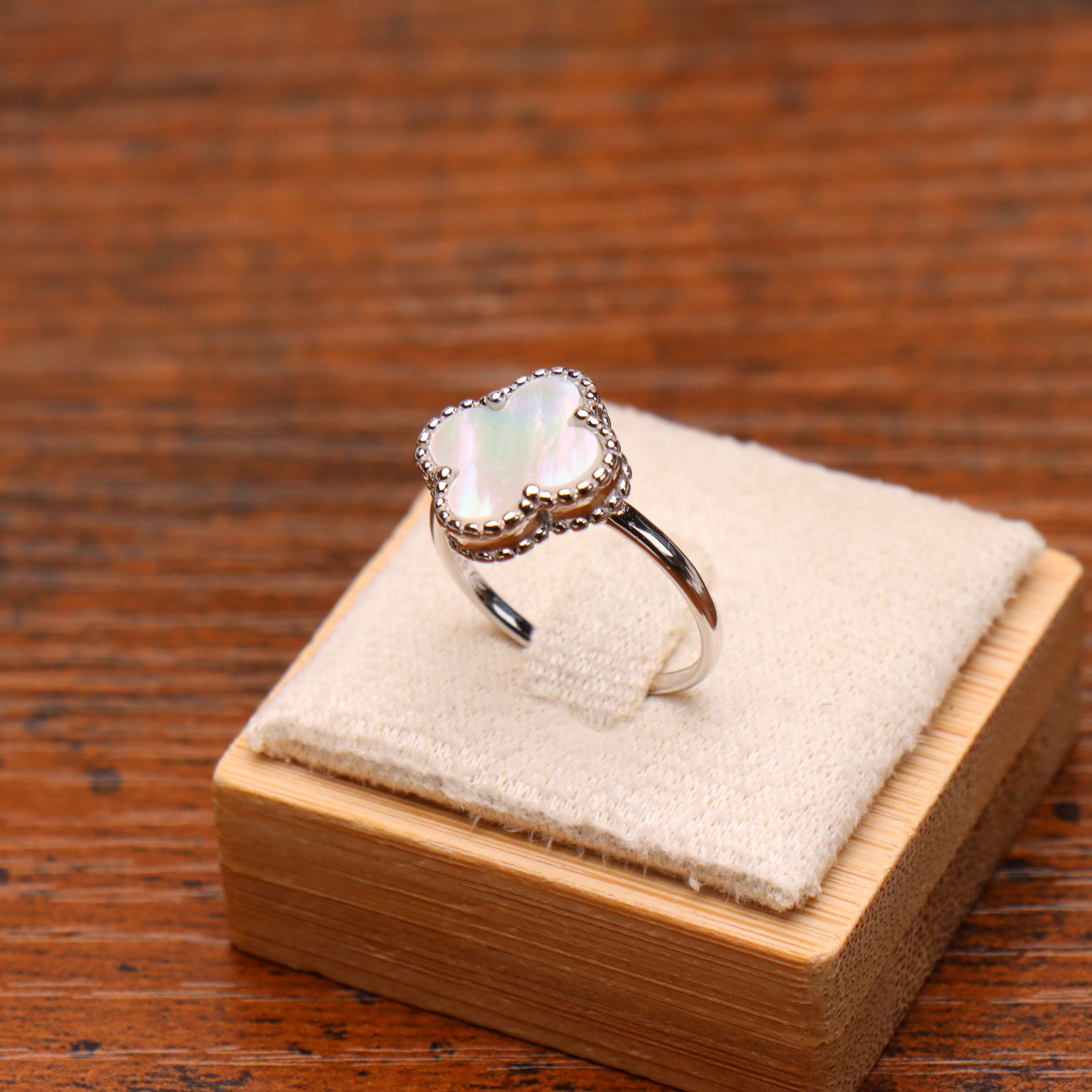 Clover Ring 925 Sterling Silver Mother Of Pearl 13mm