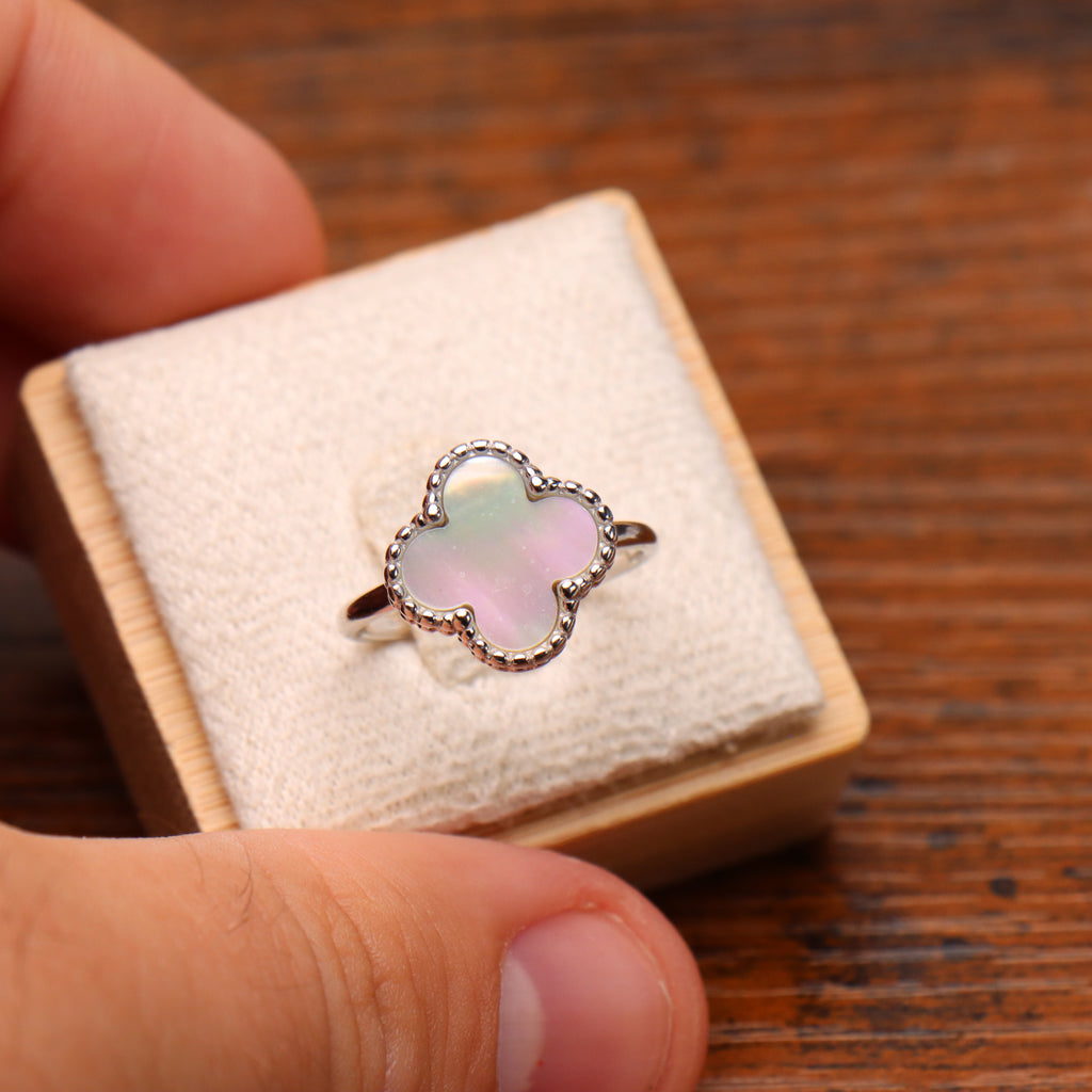 Clover Ring 925 Sterling Silver Mother Of Pearl 13mm