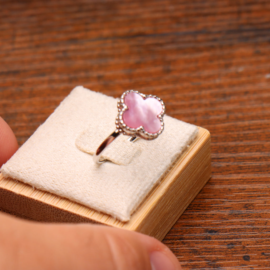 Clover Ring 925 Sterling Silver Pink Mother Of Pearl 13mm