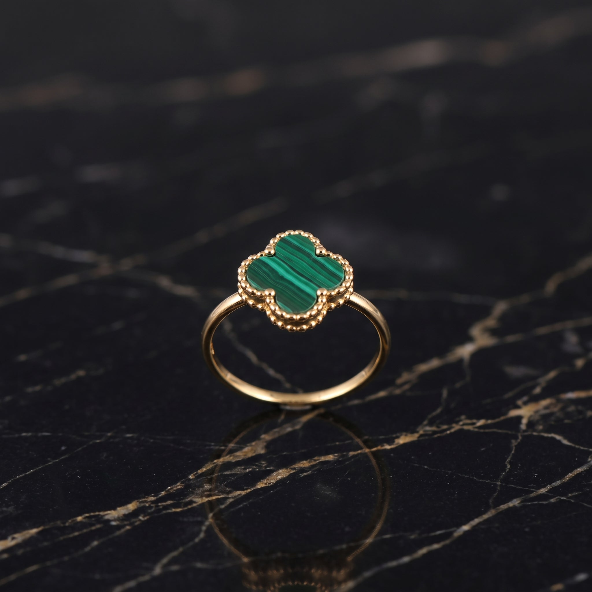 Clover Ring 14k Gold Over 925 Sterling Silver Green Malachite 13mm