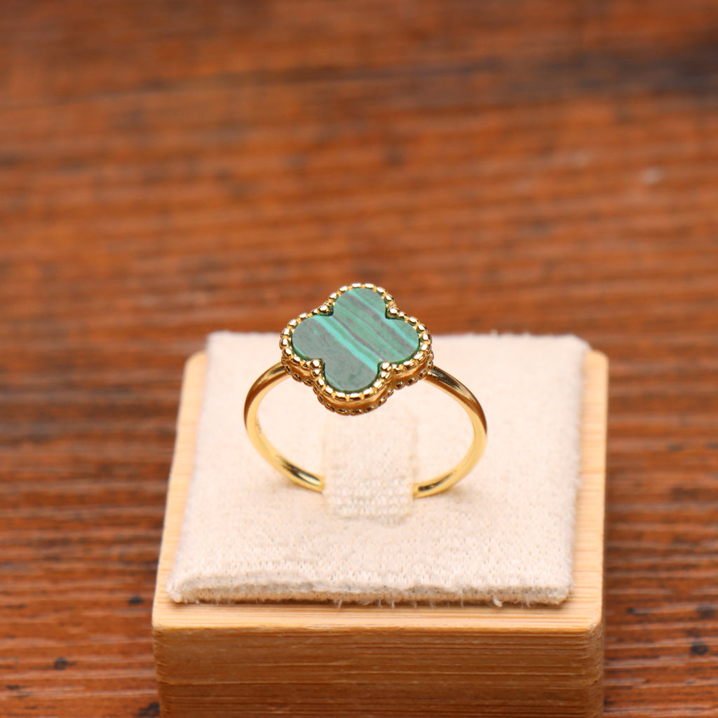 Clover Ring 14k Gold Over 925 Sterling Silver Green Malachite 13mm