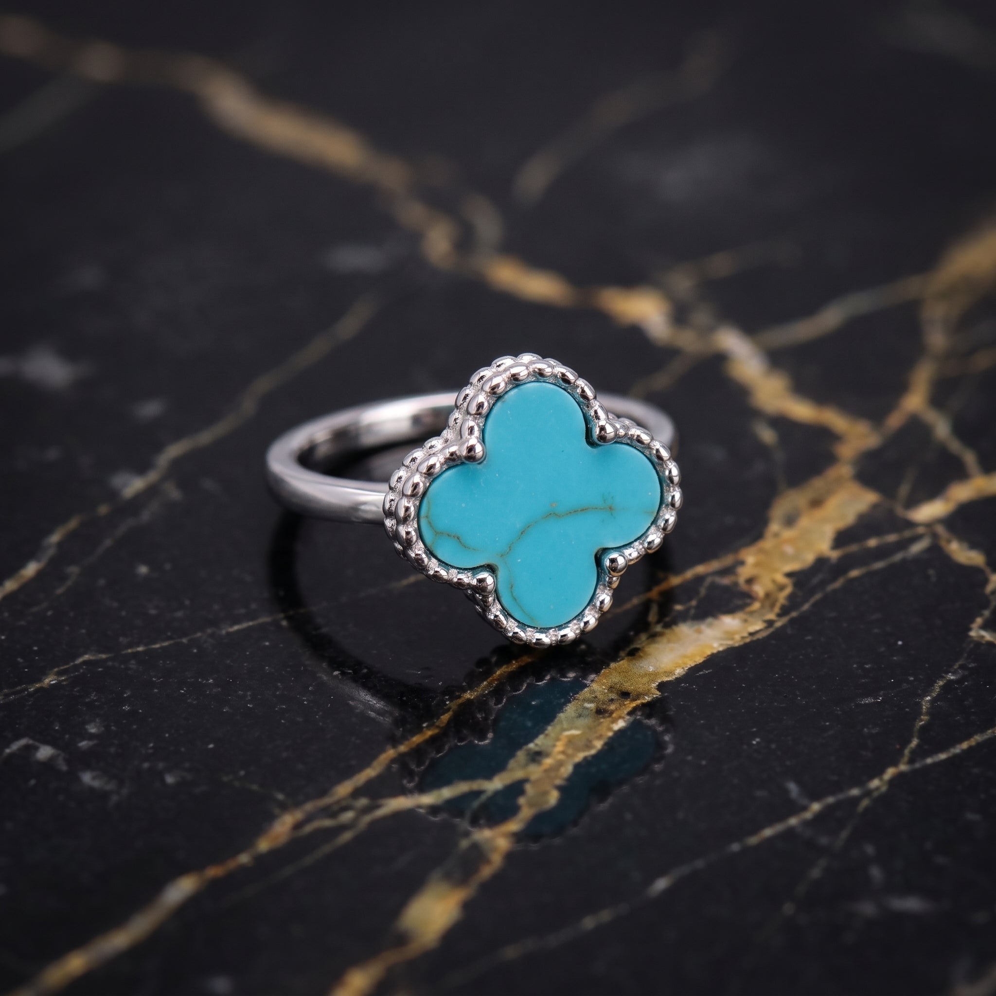 Clover Ring Turquoise 925 Sterling Silver 13mm