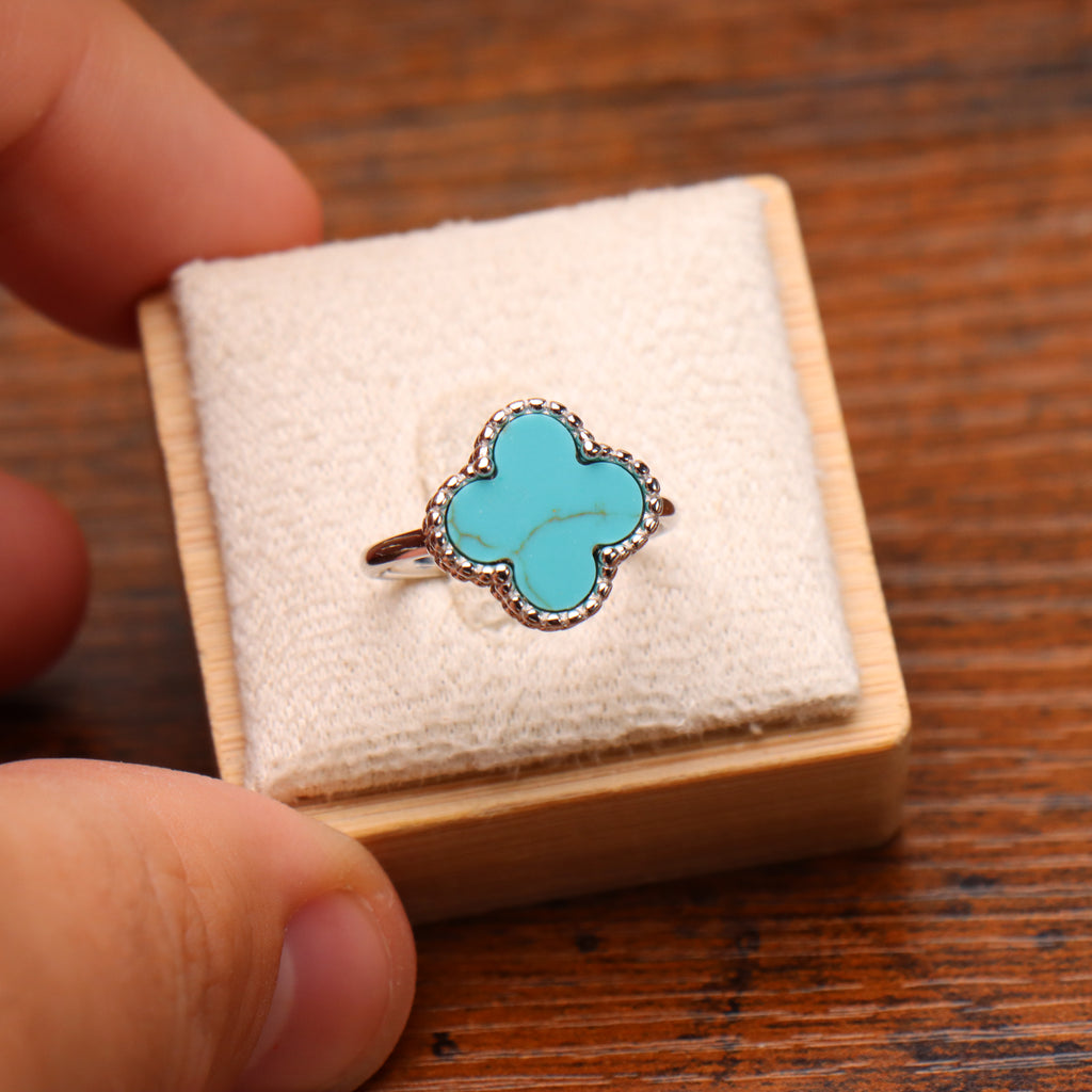 Clover Ring Turquoise 925 Sterling Silver 13mm