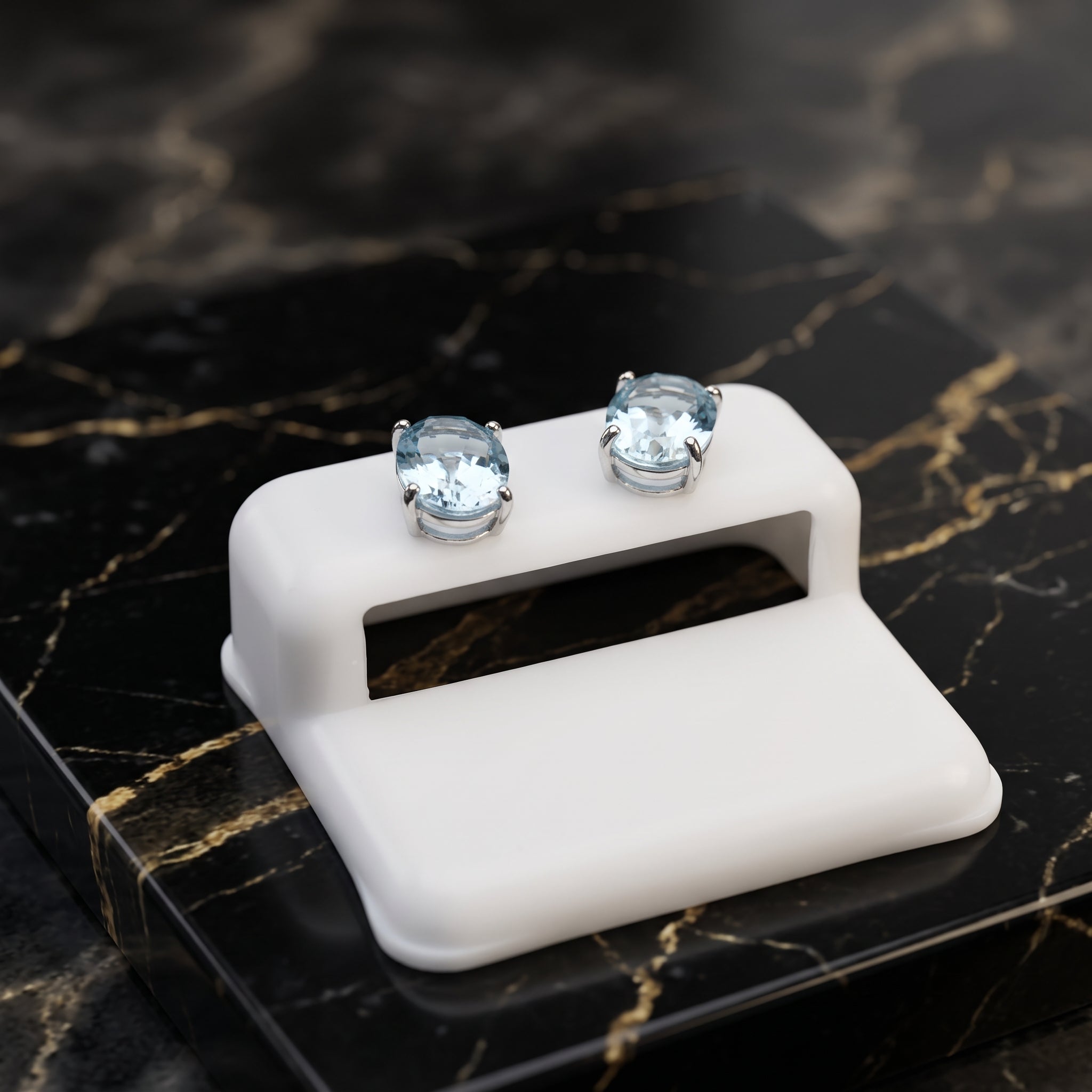 Blue Topaz Earrings Oval Natural Semi Precious 925 Sterling Silver