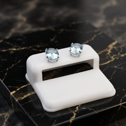Blue Topaz Earrings Oval Natural Semi Precious 925 Sterling Silver
