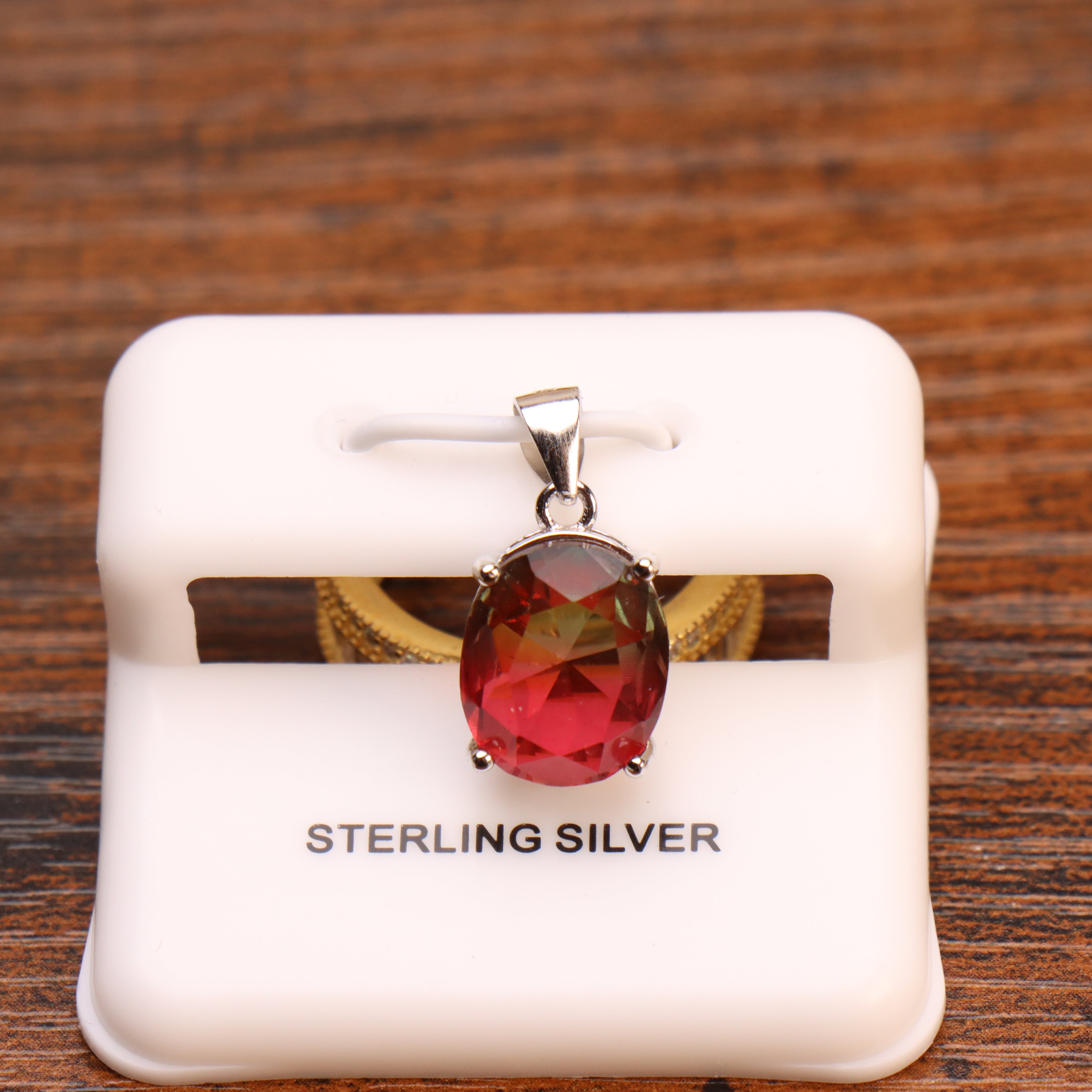Watermelon oval semi precious natural pendant in 925 sterling silver 12x10mm