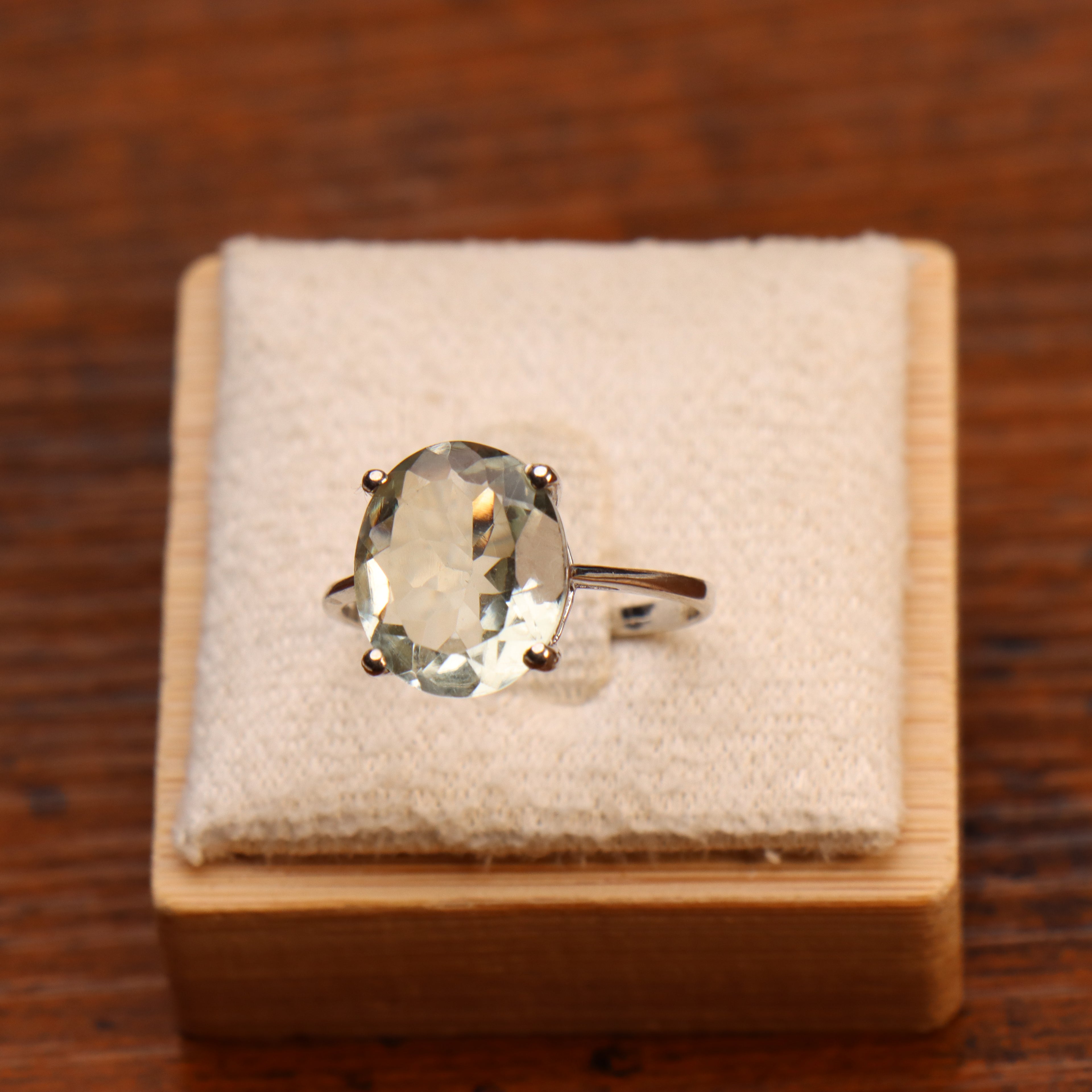 Green Amethyst Semi Precious Natural Ring 925 Sterling Silver Oval