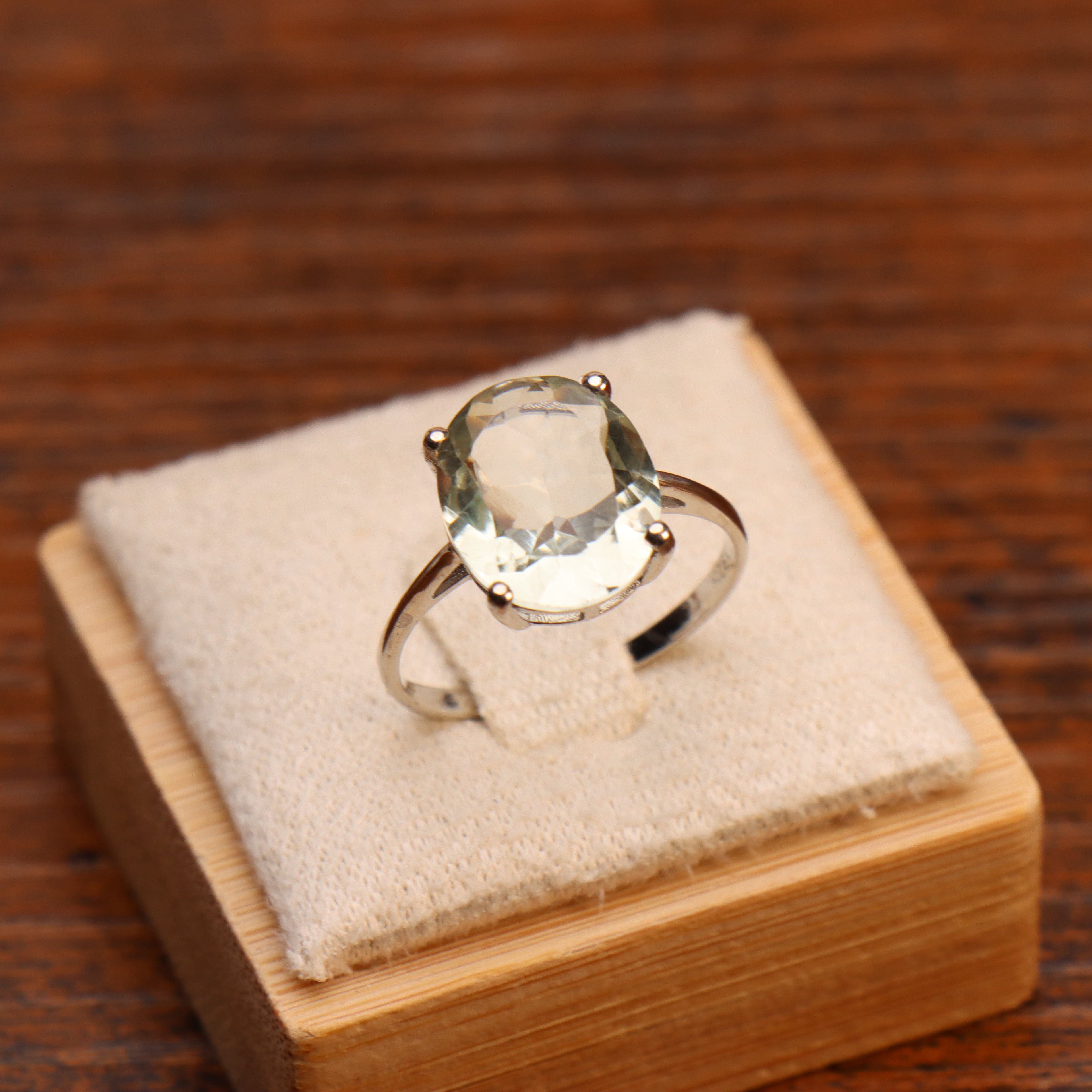 Green Amethyst Semi Precious Natural Ring 925 Sterling Silver Oval