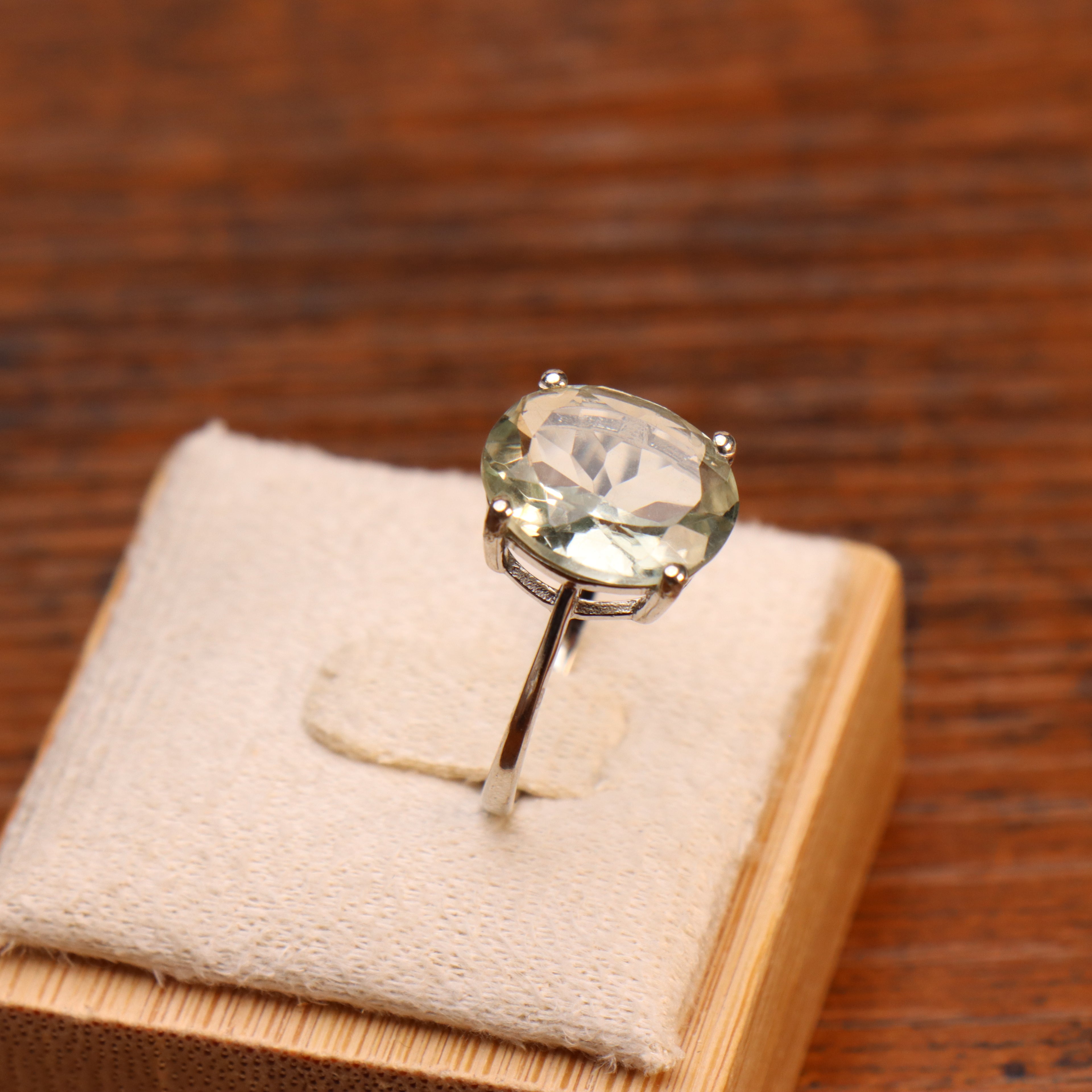 Green Amethyst Semi Precious Natural Ring 925 Sterling Silver Oval
