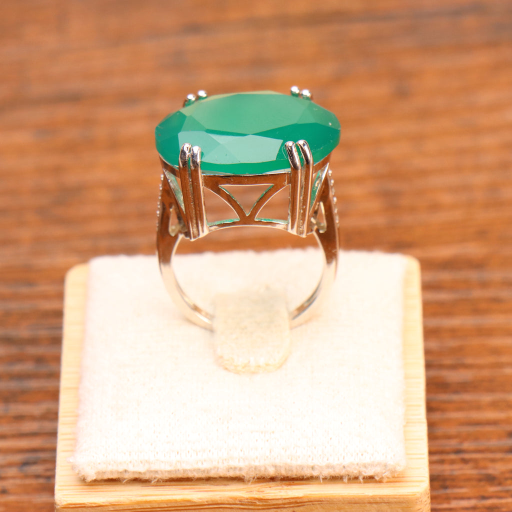 Large Emerald Stone Semi Precious Natural Ring 925 Sterling Silver Oval