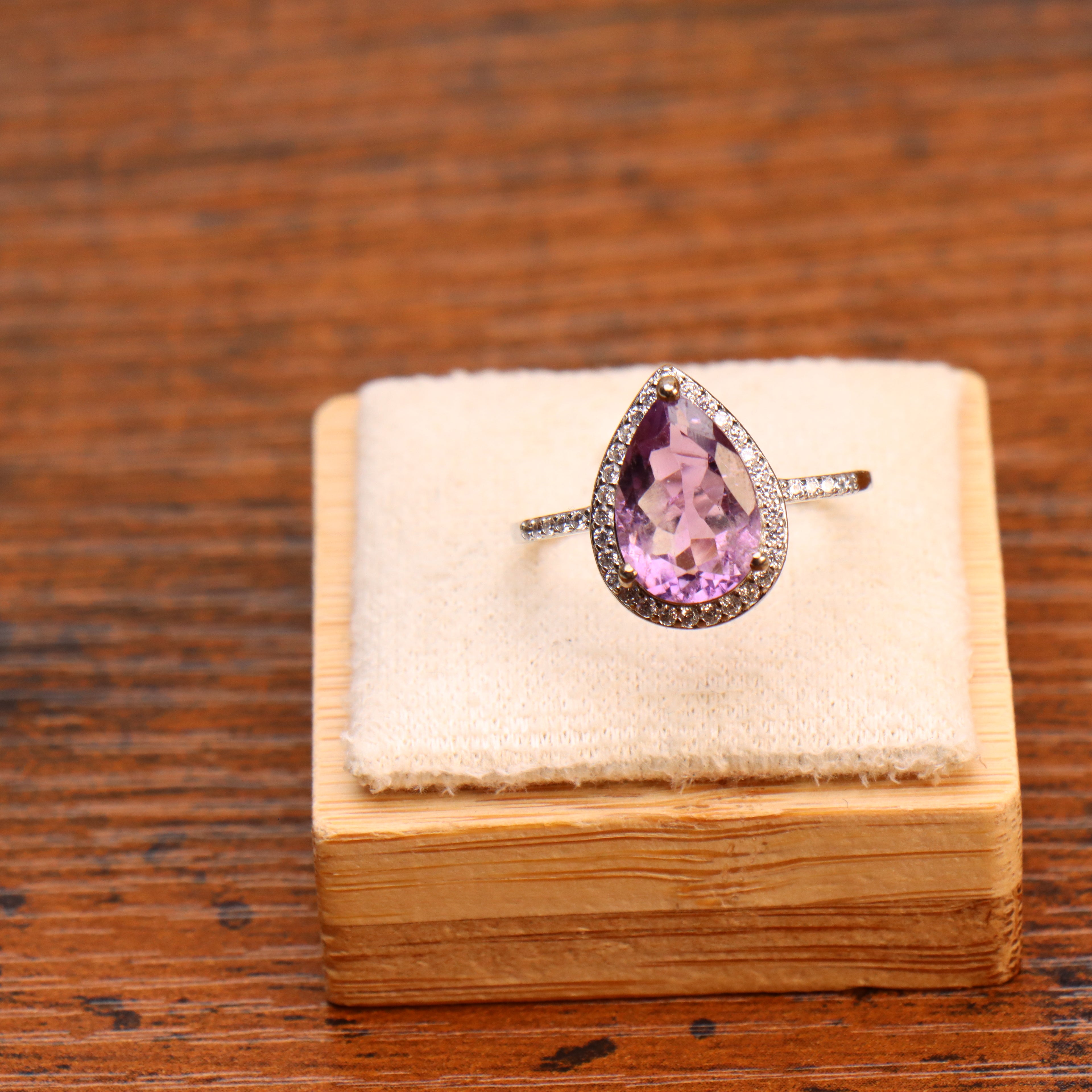 Amethyst Purple Semi Precious Natural Ring 925 Sterling Silver Pear