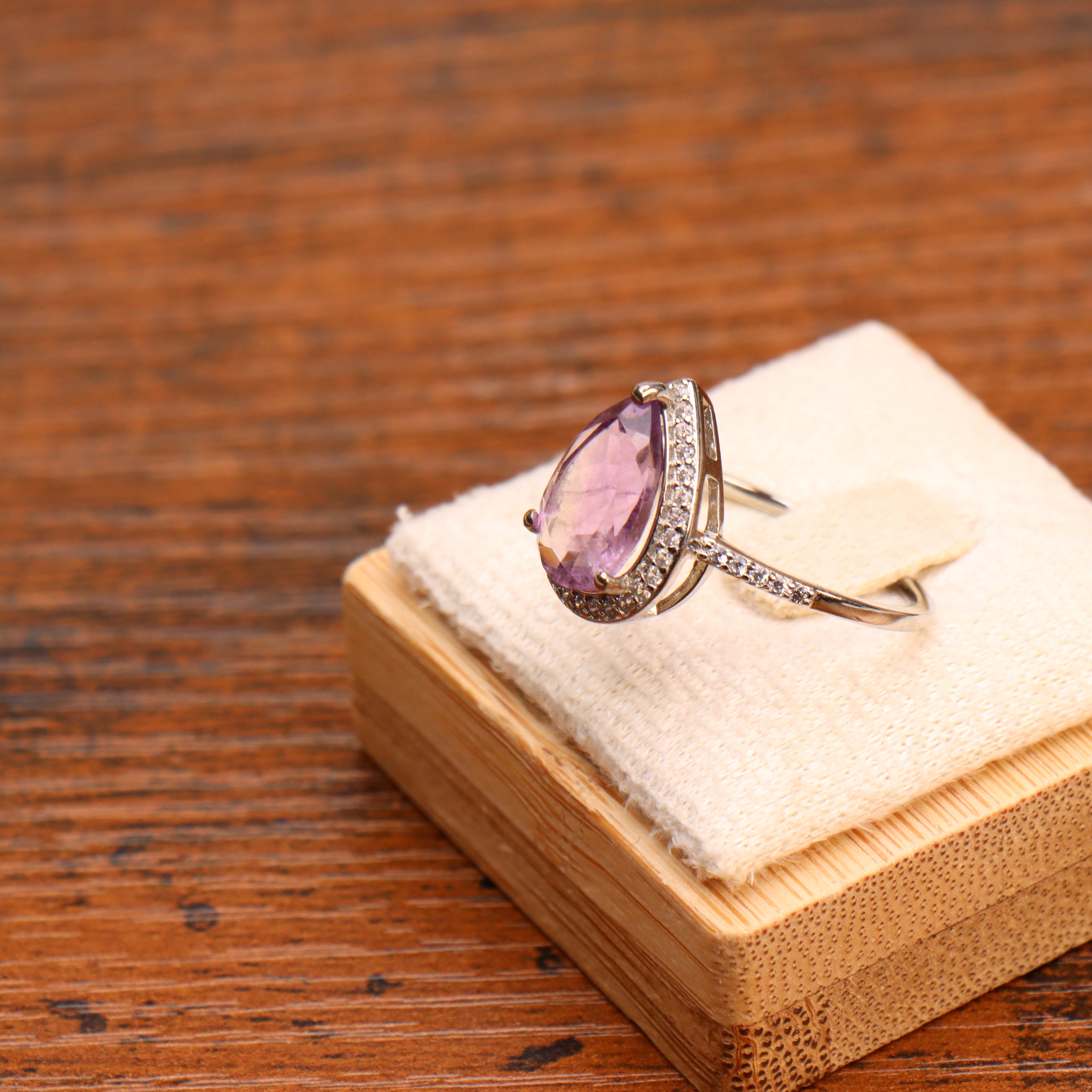 Amethyst Purple Semi Precious Natural Ring 925 Sterling Silver Pear