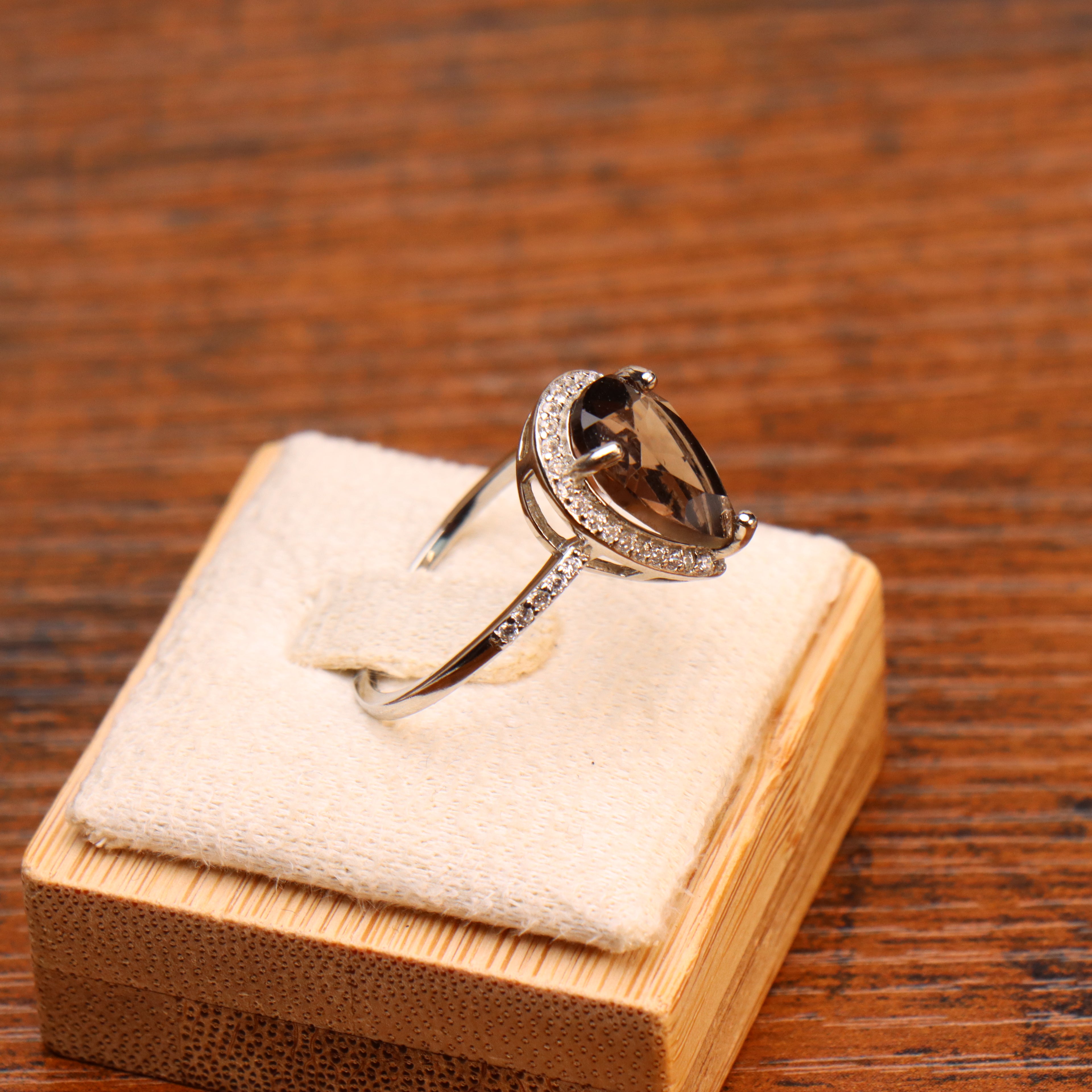 Smokey Quartz Semi Precious Natural Ring 925 Sterling Silver Pear