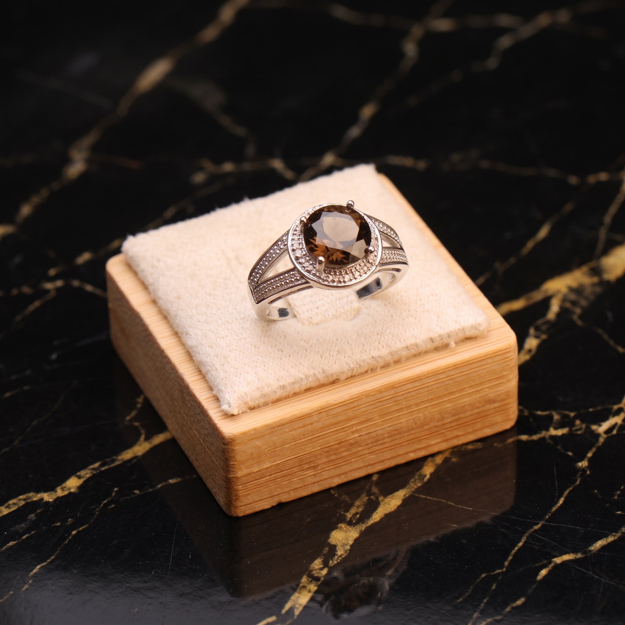 Smokey Quartz Semi Precious Natural Ring 925 Sterling Silver Round