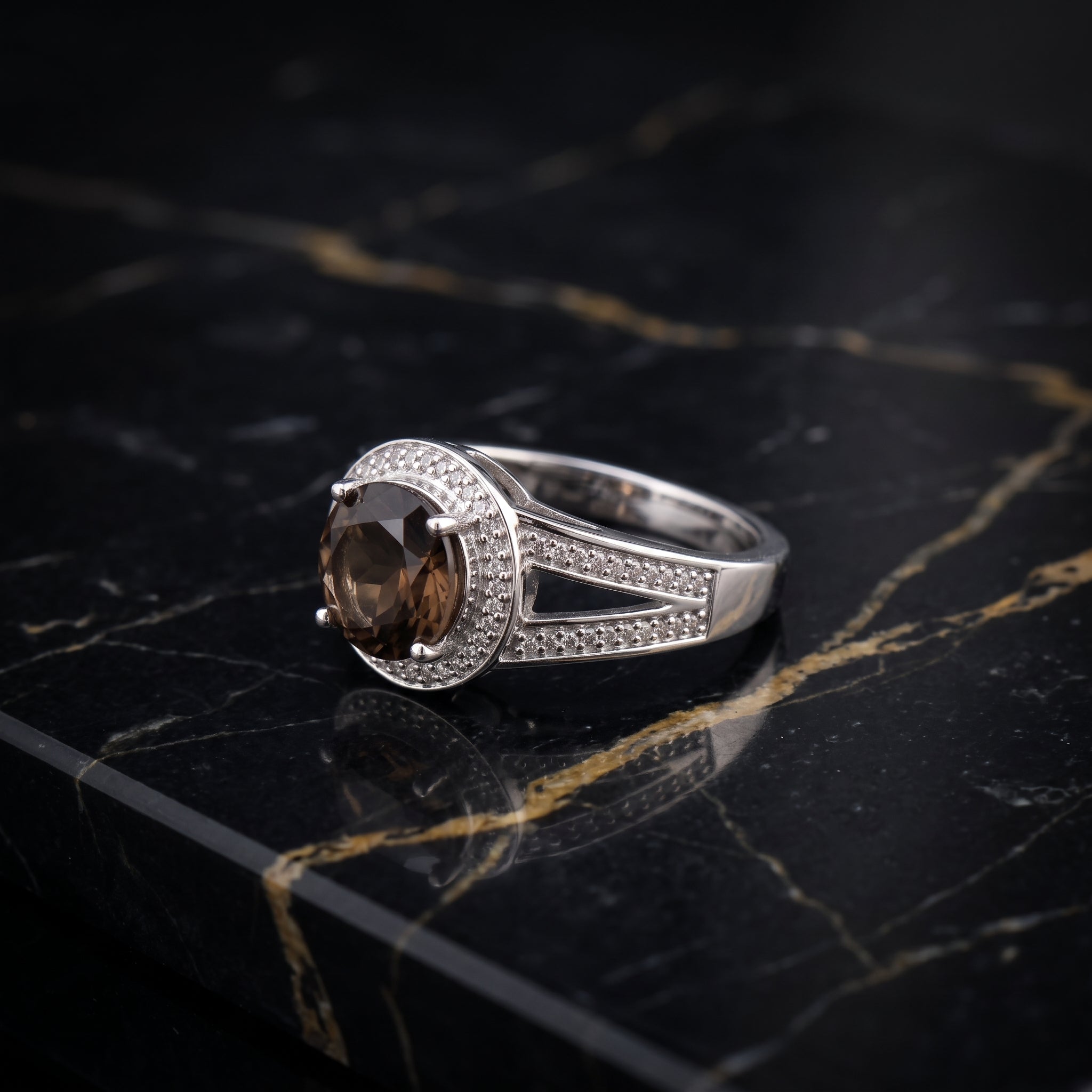 Smokey Quartz Semi Precious Natural Ring 925 Sterling Silver Round