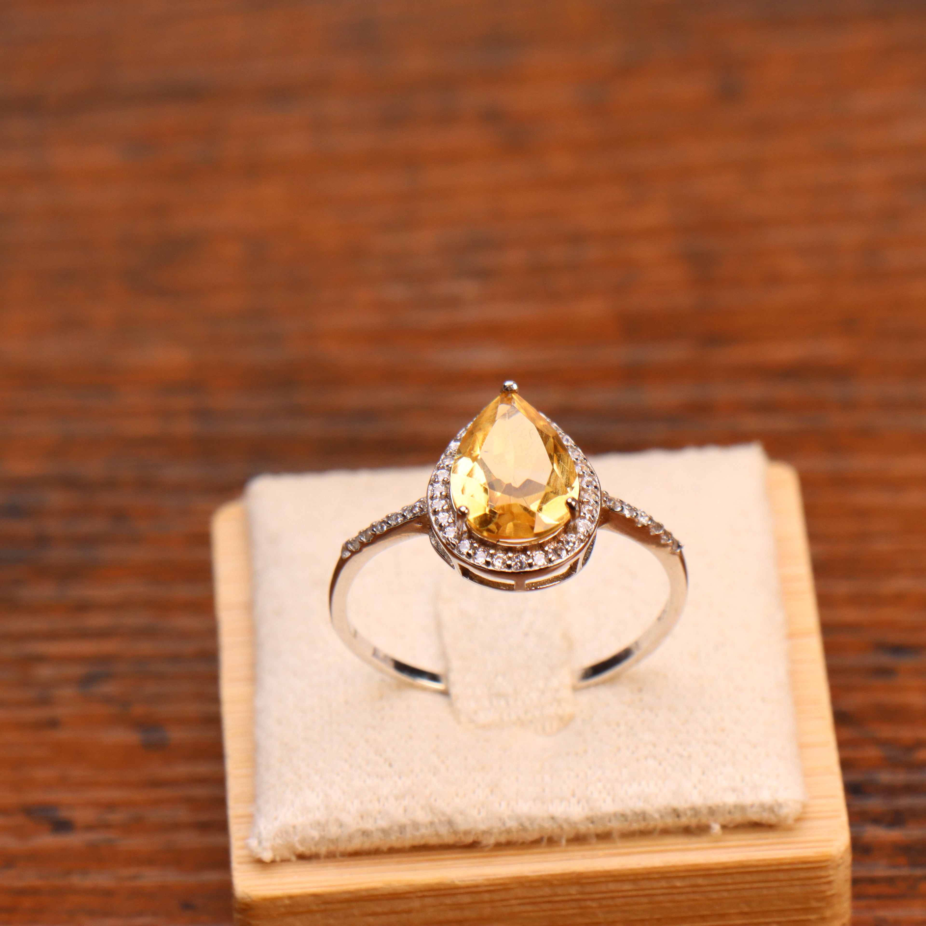 Citrine Semi Precious Natural Ring 925 Sterling Silver Pear