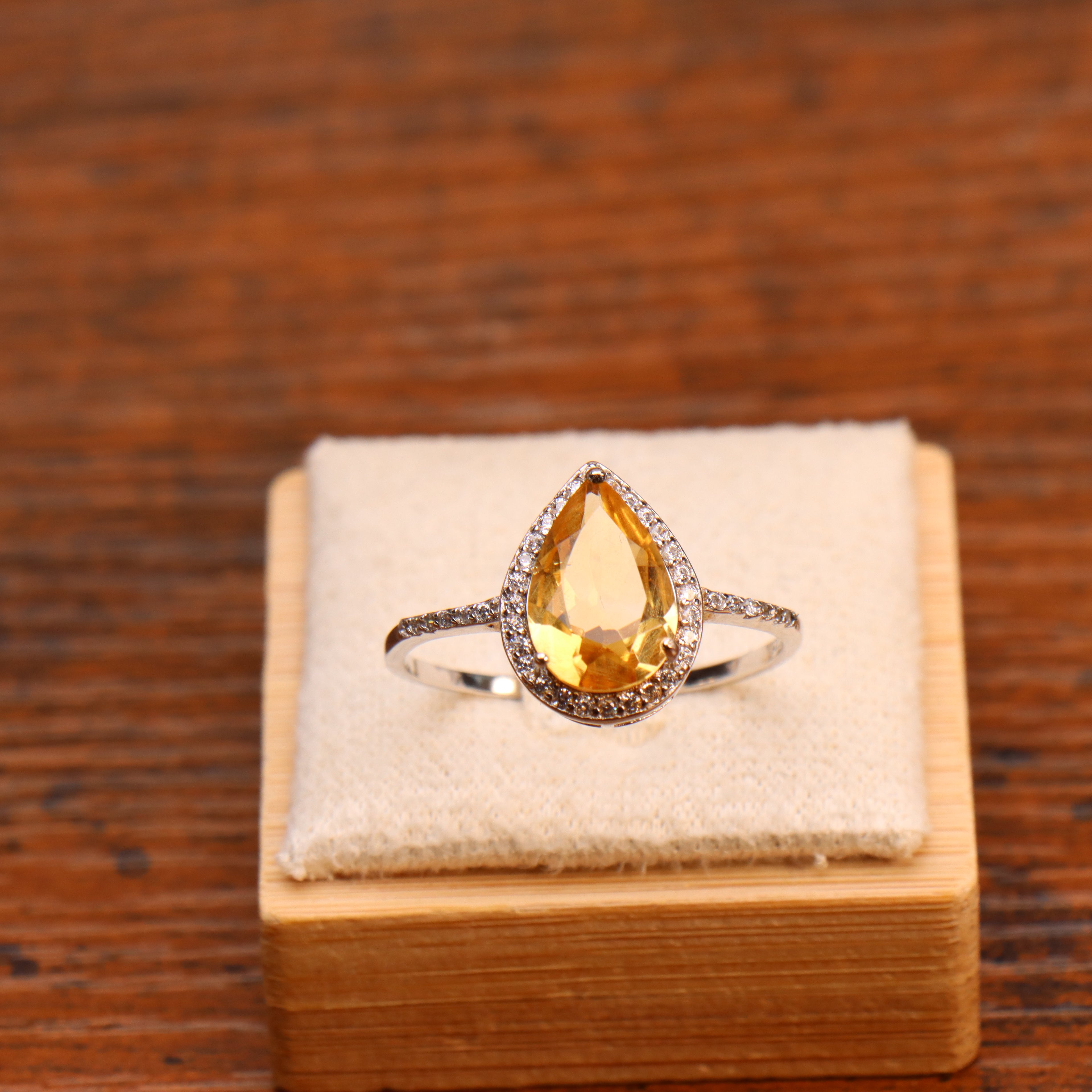 Citrine Semi Precious Natural Ring 925 Sterling Silver Pear