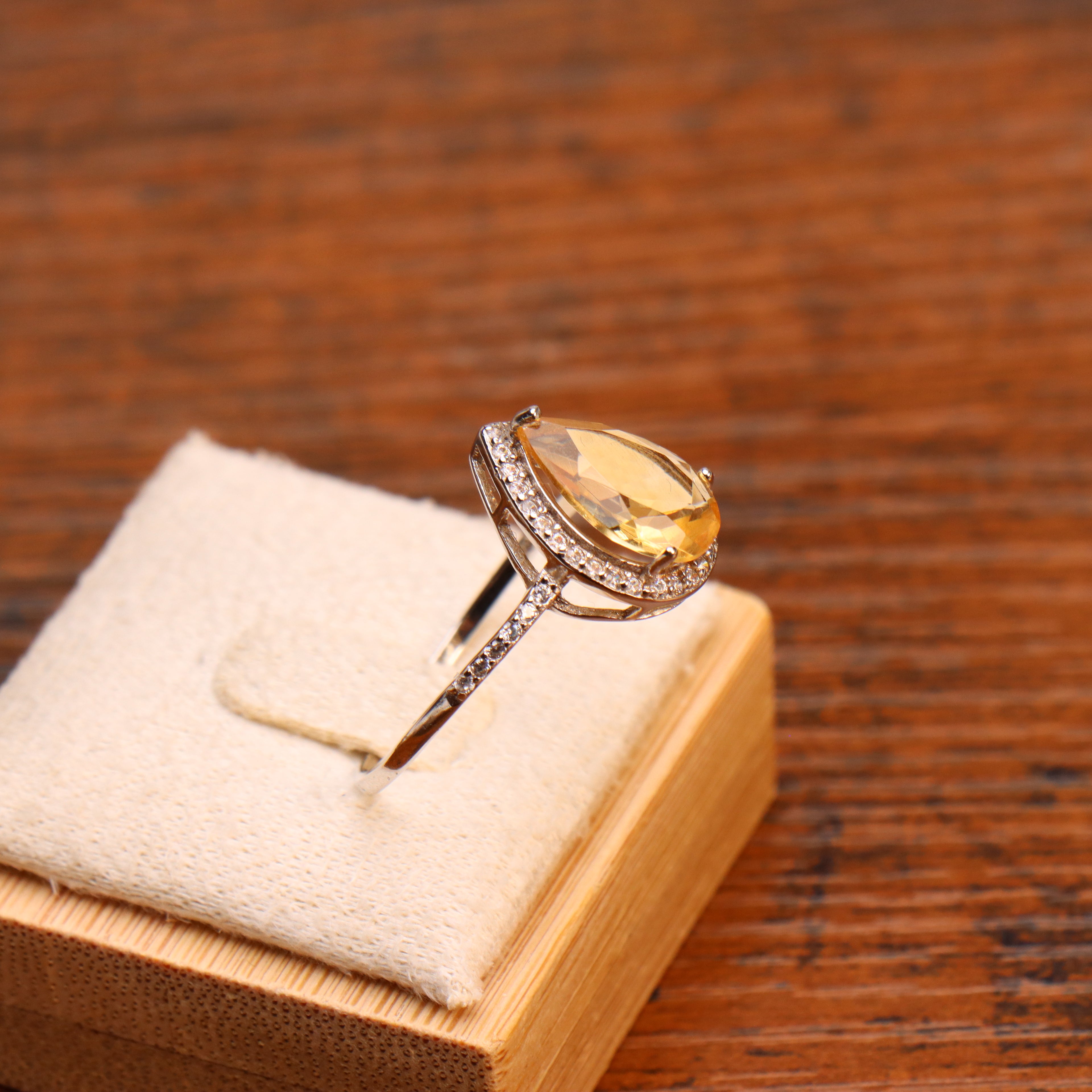 Citrine Semi Precious Natural Ring 925 Sterling Silver Pear