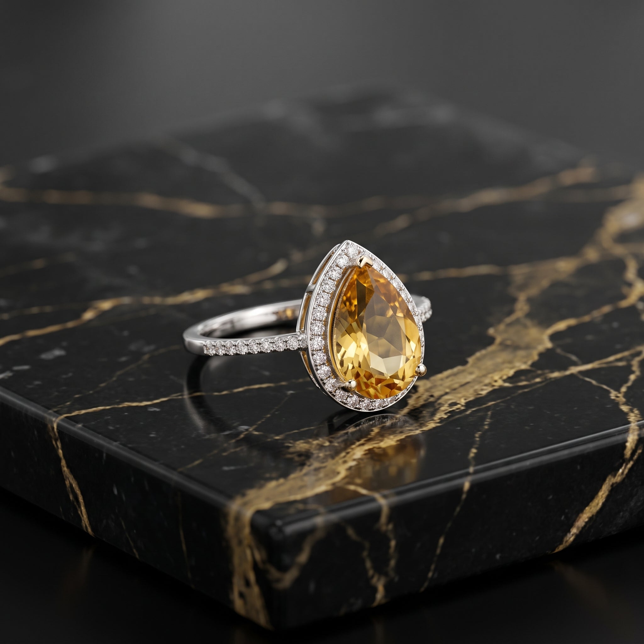 Citrine Semi Precious Natural Ring 925 Sterling Silver Pear