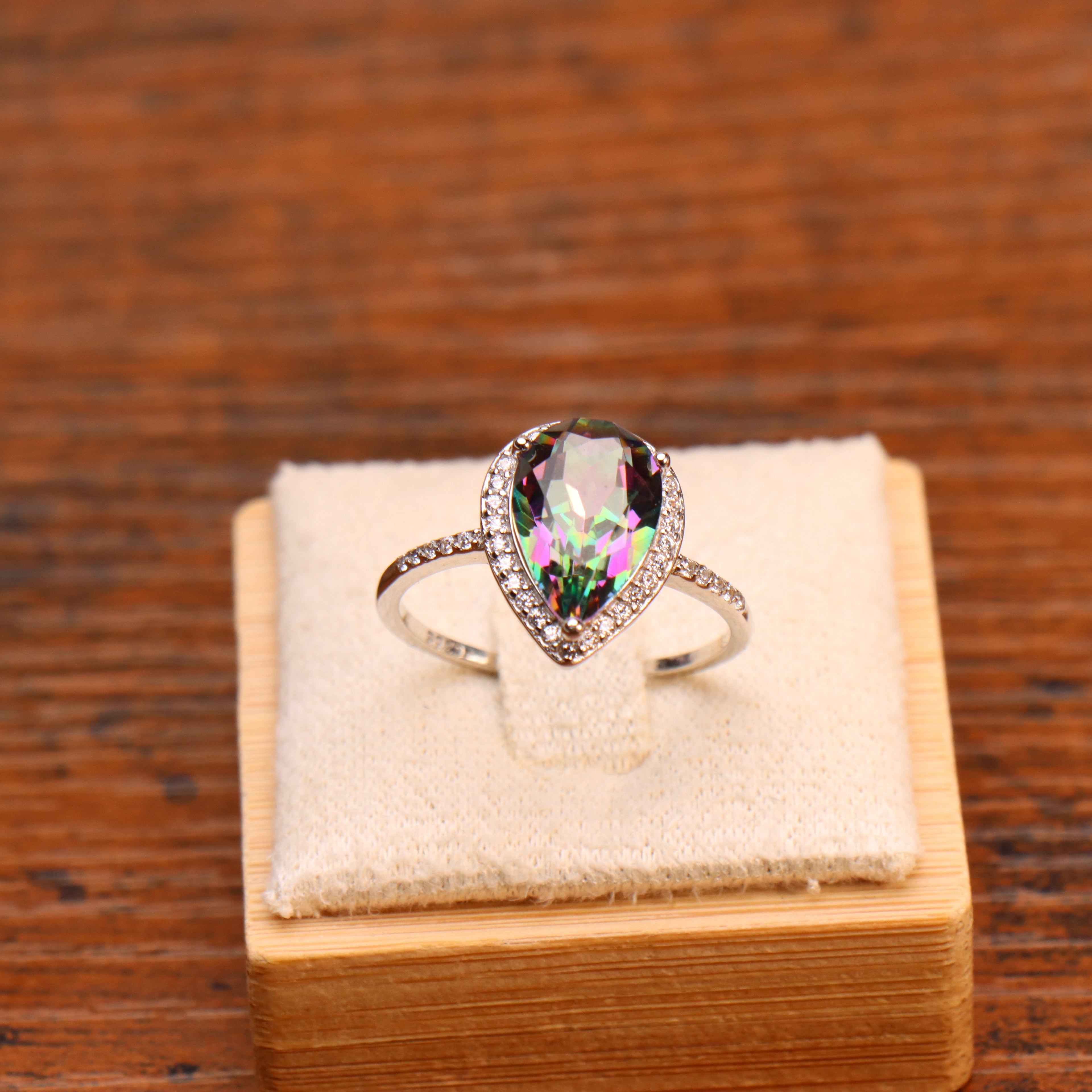 Mystic Topaz Quartz  Semi Precious Natural Ring 925 Sterling Silver Pear