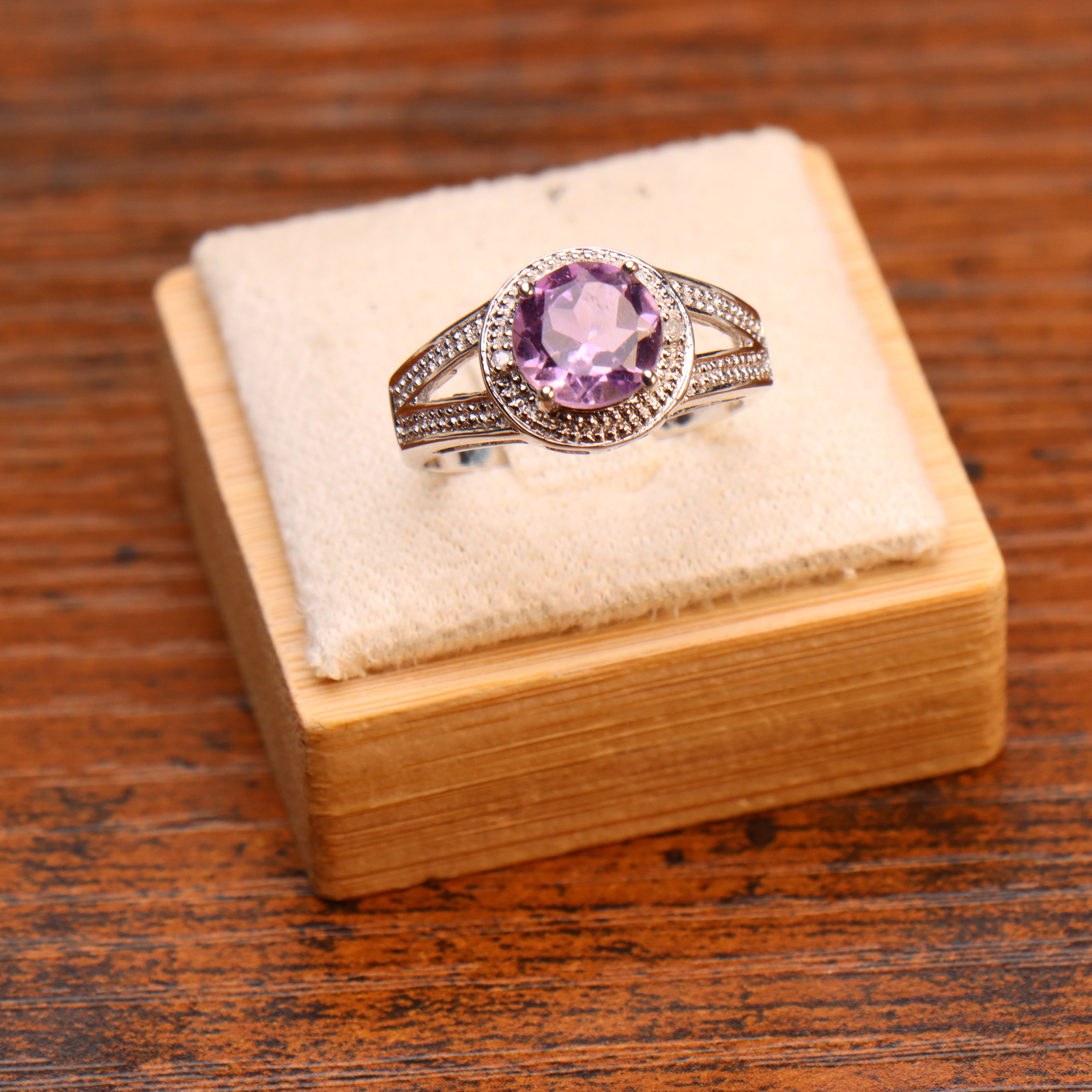 Amethyst Purple Semi Precious Natural Ring 925 Sterling Silver Round