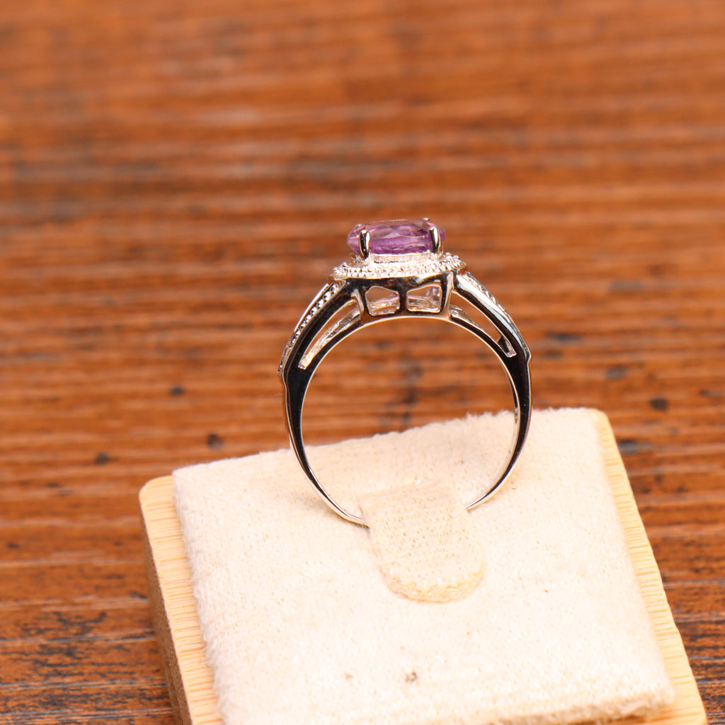 Amethyst Purple Semi Precious Natural Ring 925 Sterling Silver Round