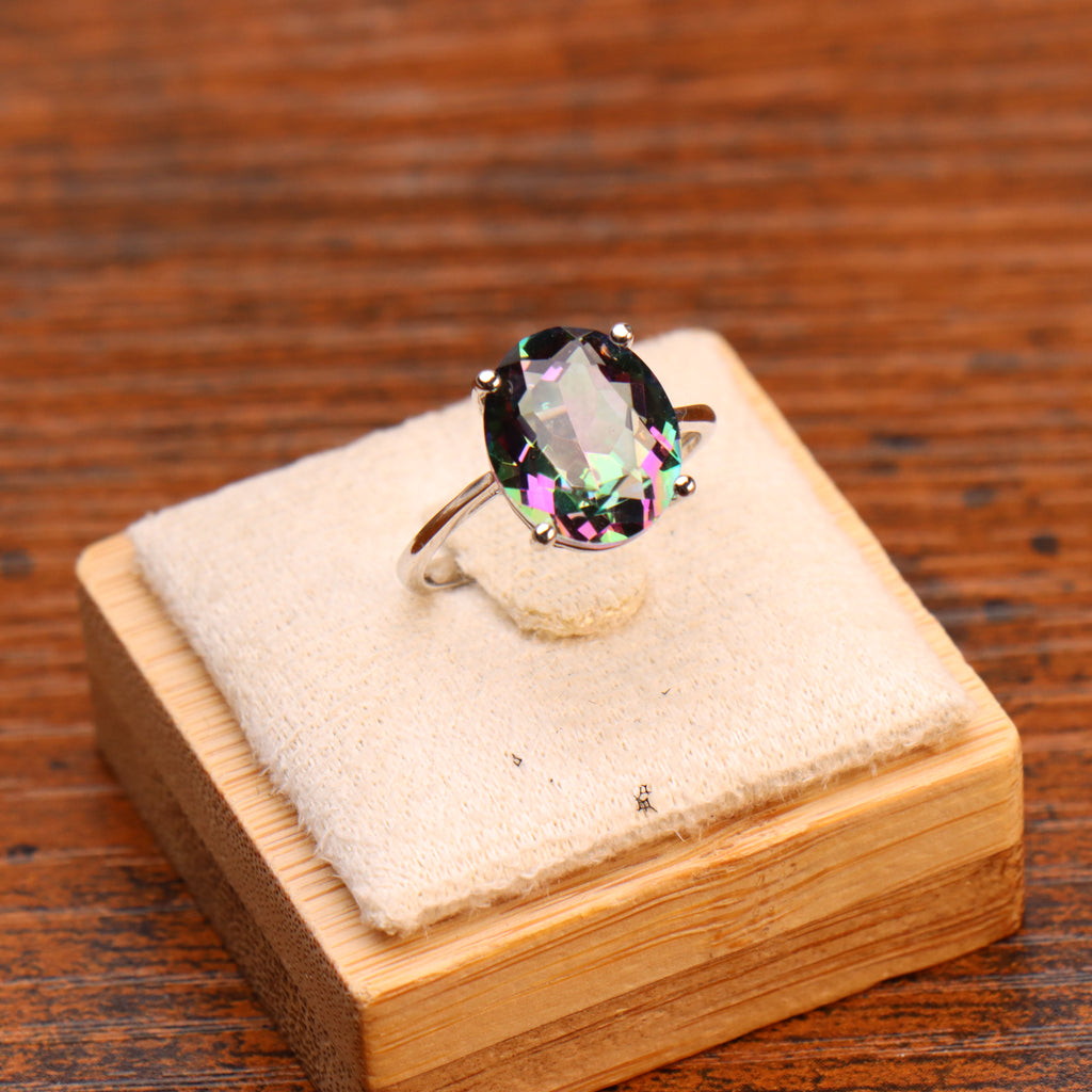 Mystic Topaz Quartz Semi Precious Natural Ring 925 Sterling Silver Oval Cut