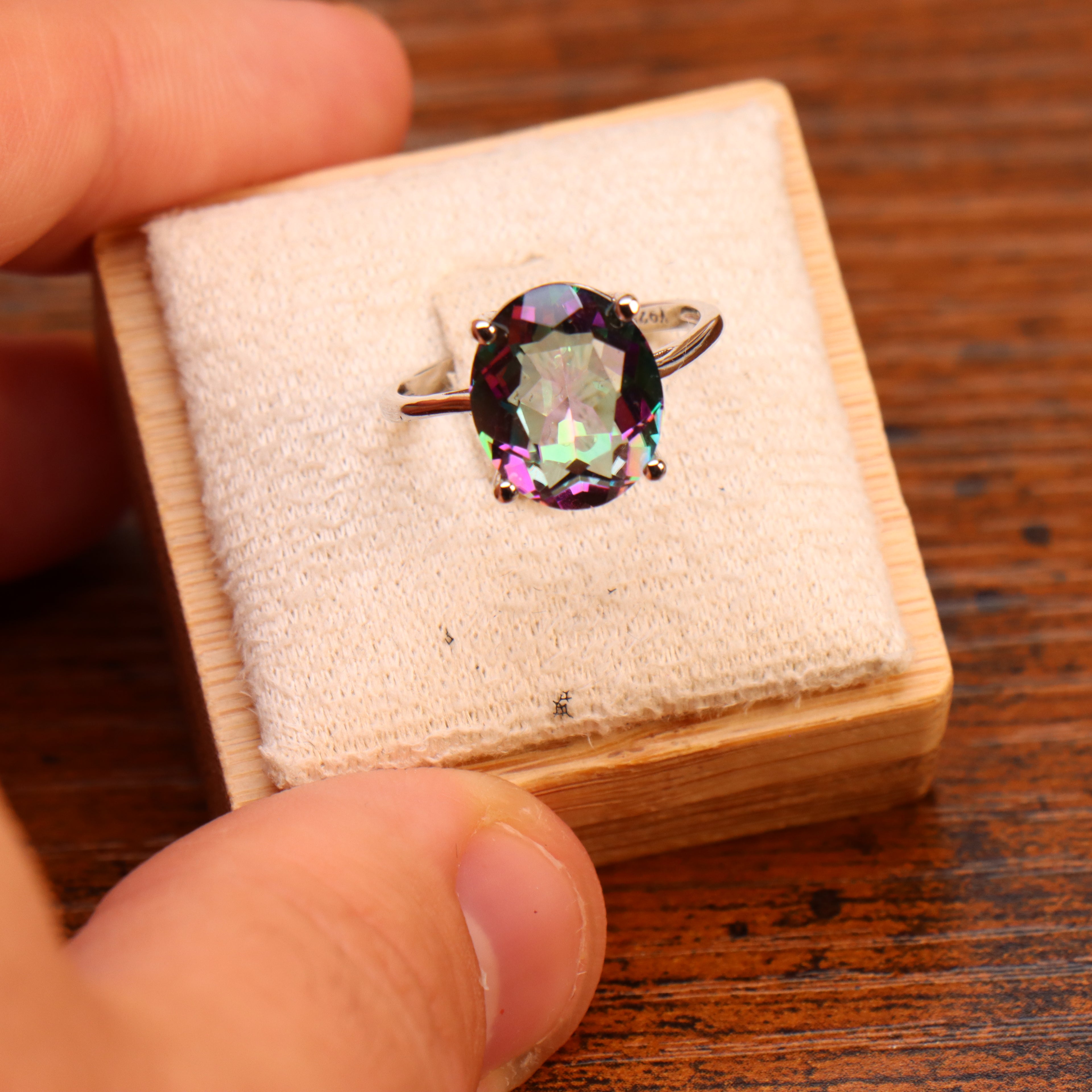 Mystic Topaz Quartz Semi Precious Natural Ring 925 Sterling Silver Oval Cut