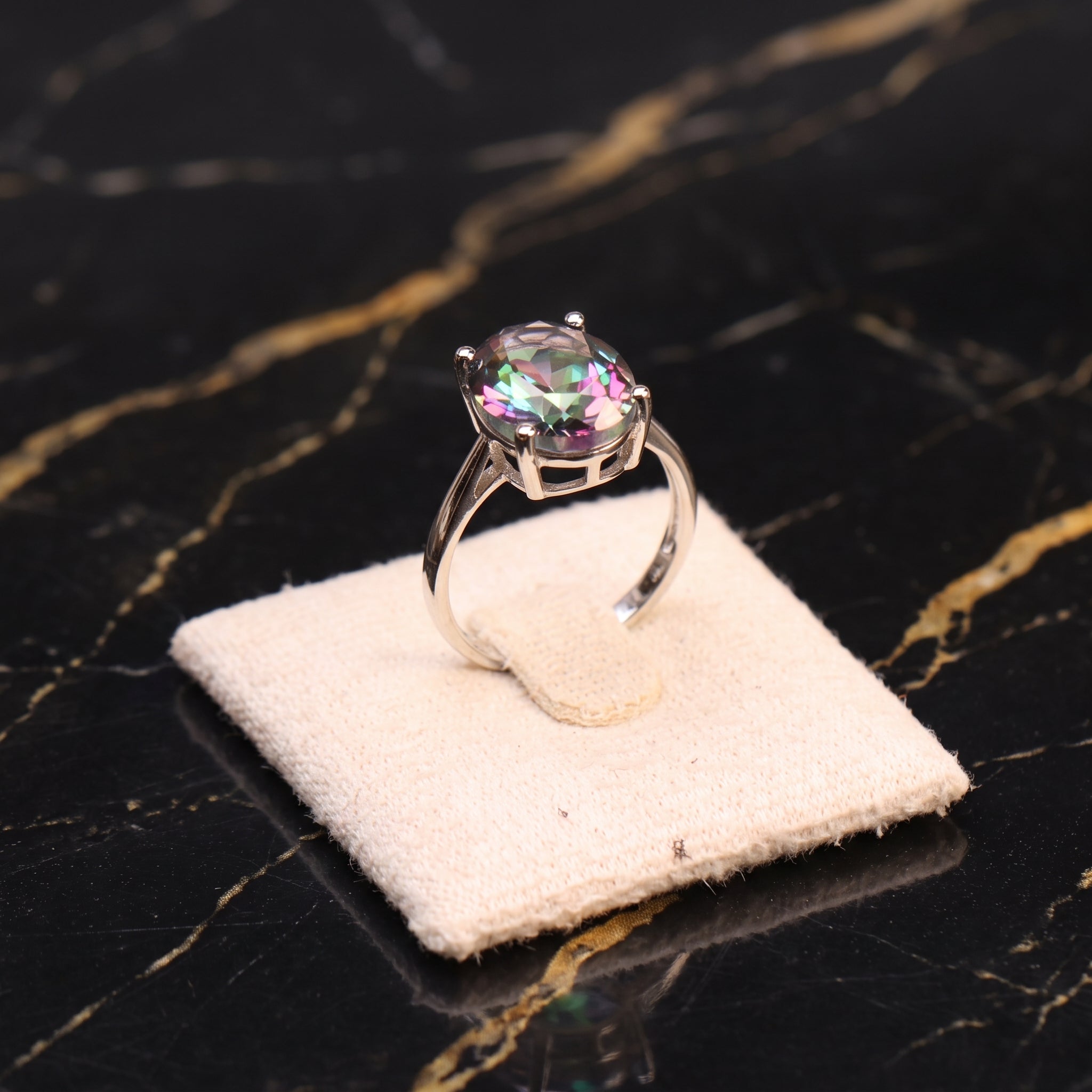 Mystic Topaz Quartz Semi Precious Natural Ring 925 Sterling Silver Oval Cut