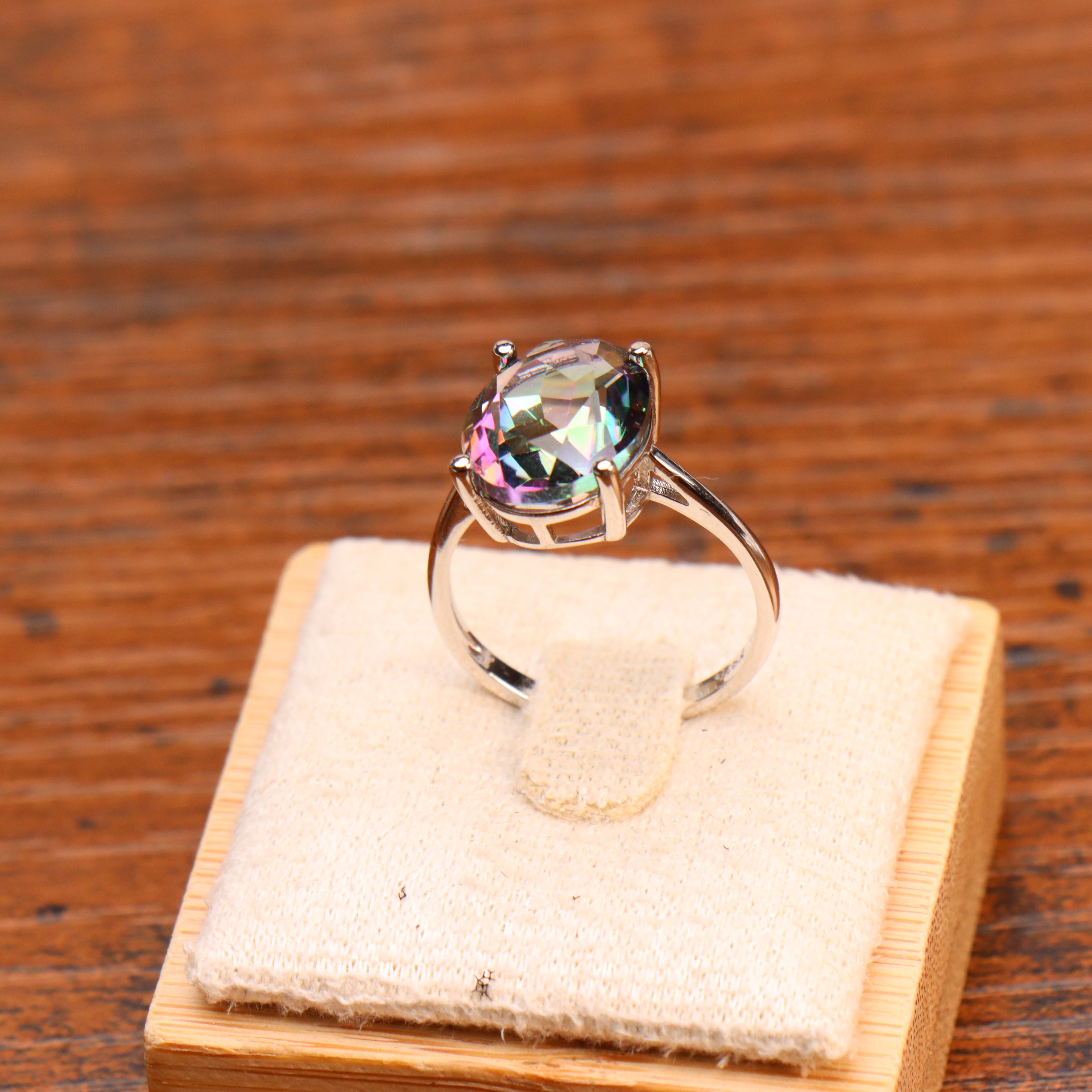 Mystic Topaz Quartz Semi Precious Natural Ring 925 Sterling Silver Oval Cut