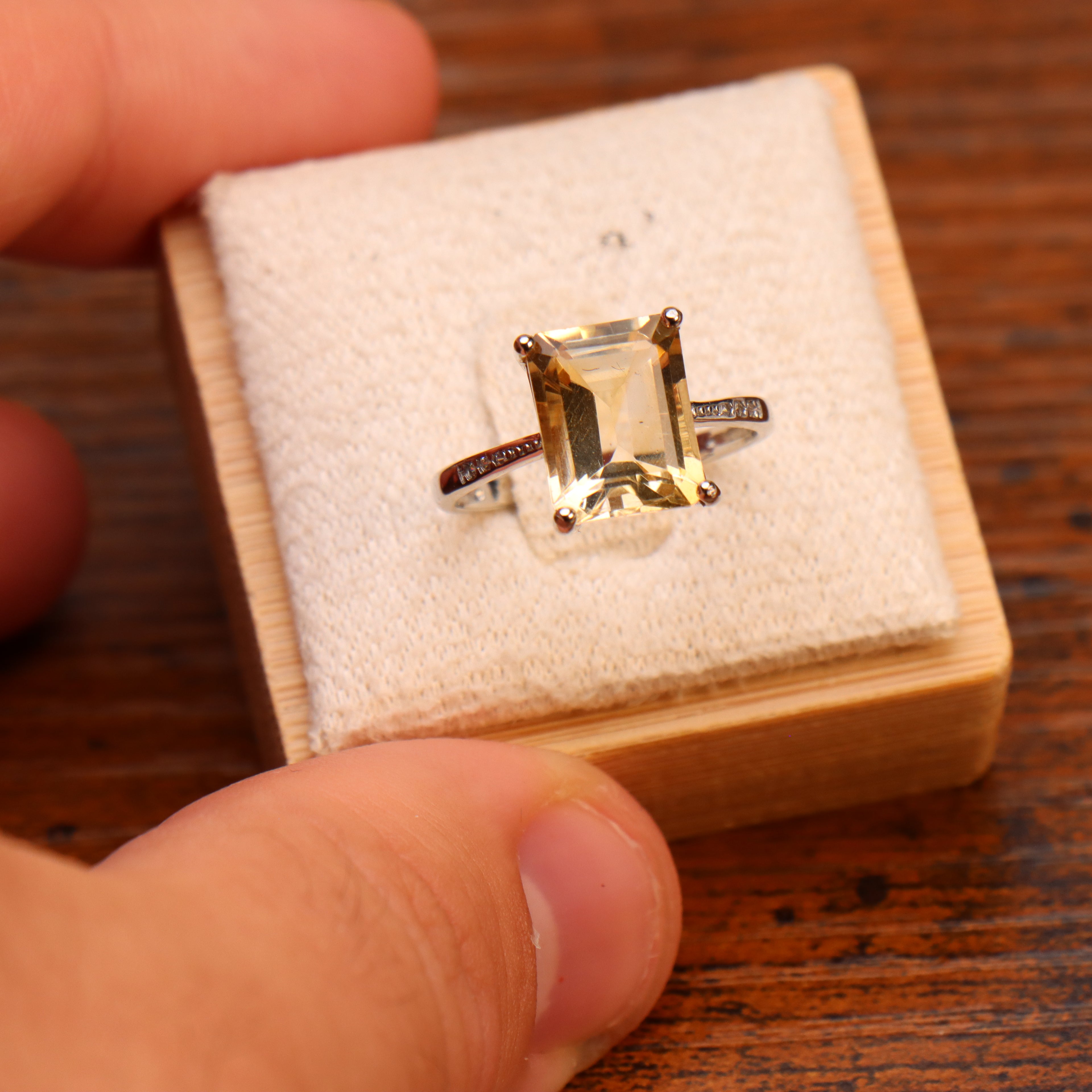 Citrine Semi Precious Natural Ring 925 Sterling Silver Emerald Cut