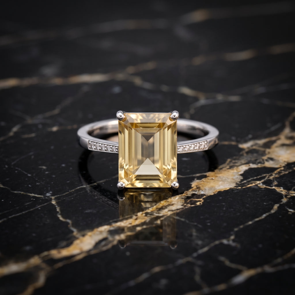 Citrine Semi Precious Natural Ring 925 Sterling Silver Emerald Cut