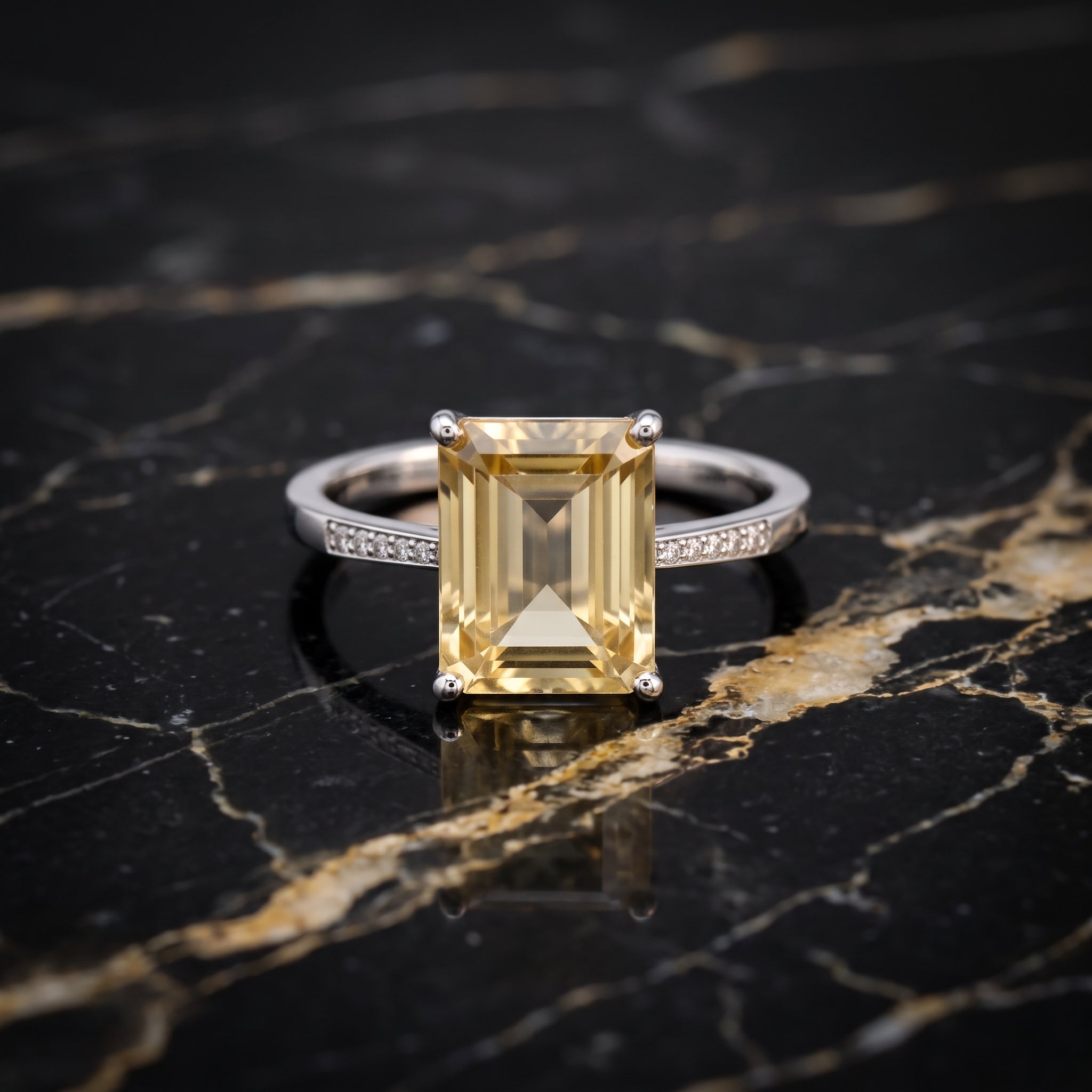 Citrine Semi Precious Natural Ring 925 Sterling Silver Emerald Cut