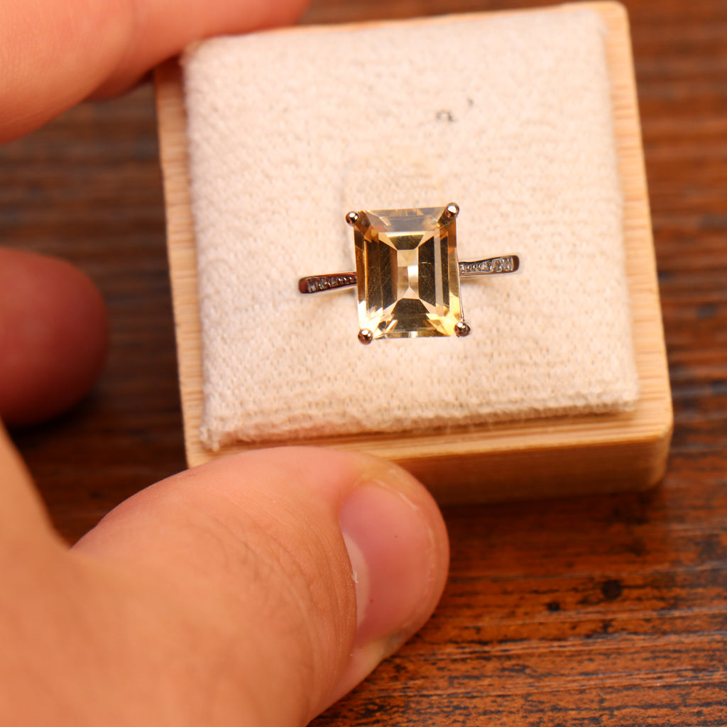 Citrine Semi Precious Natural Ring 925 Sterling Silver Emerald Cut