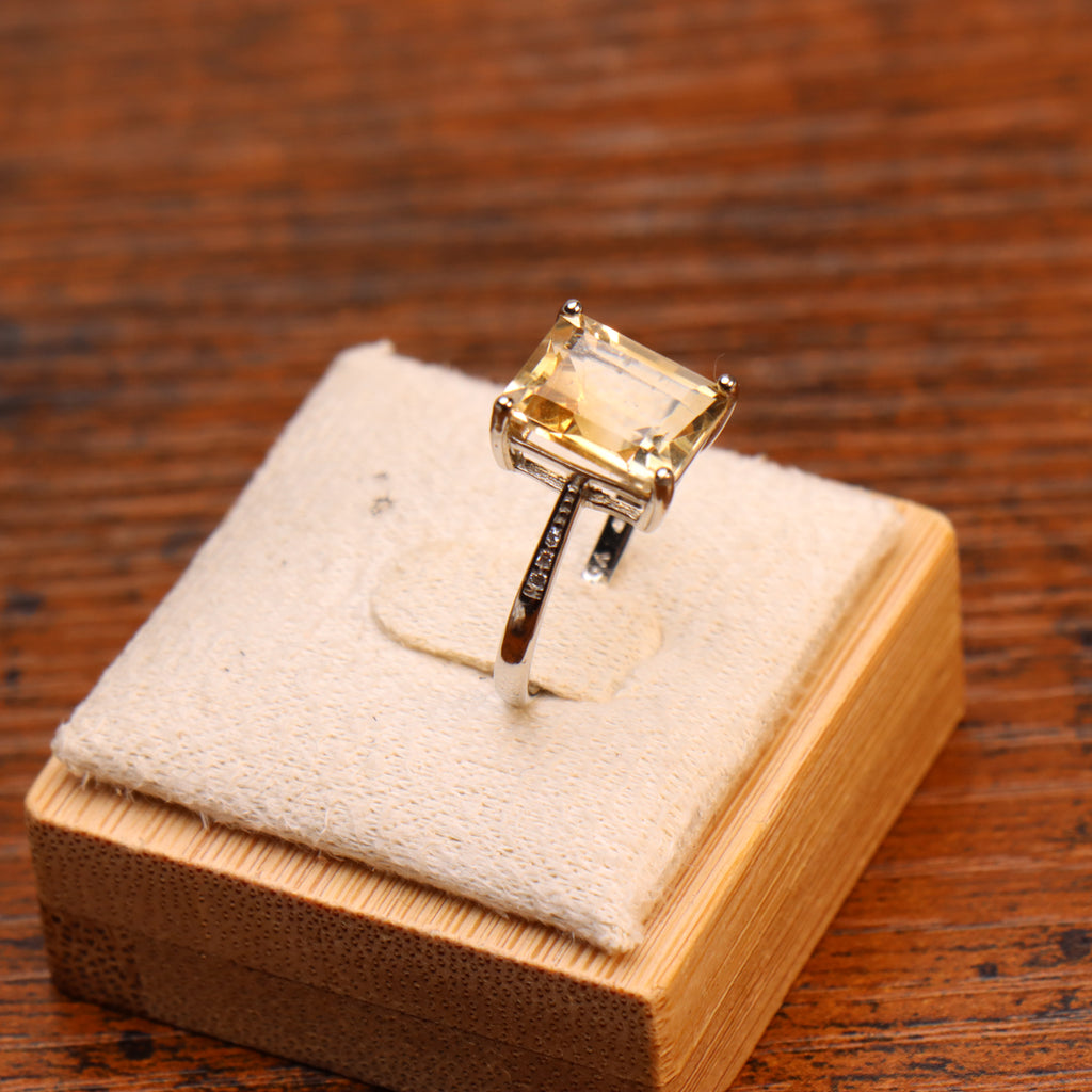Citrine Semi Precious Natural Ring 925 Sterling Silver Emerald Cut