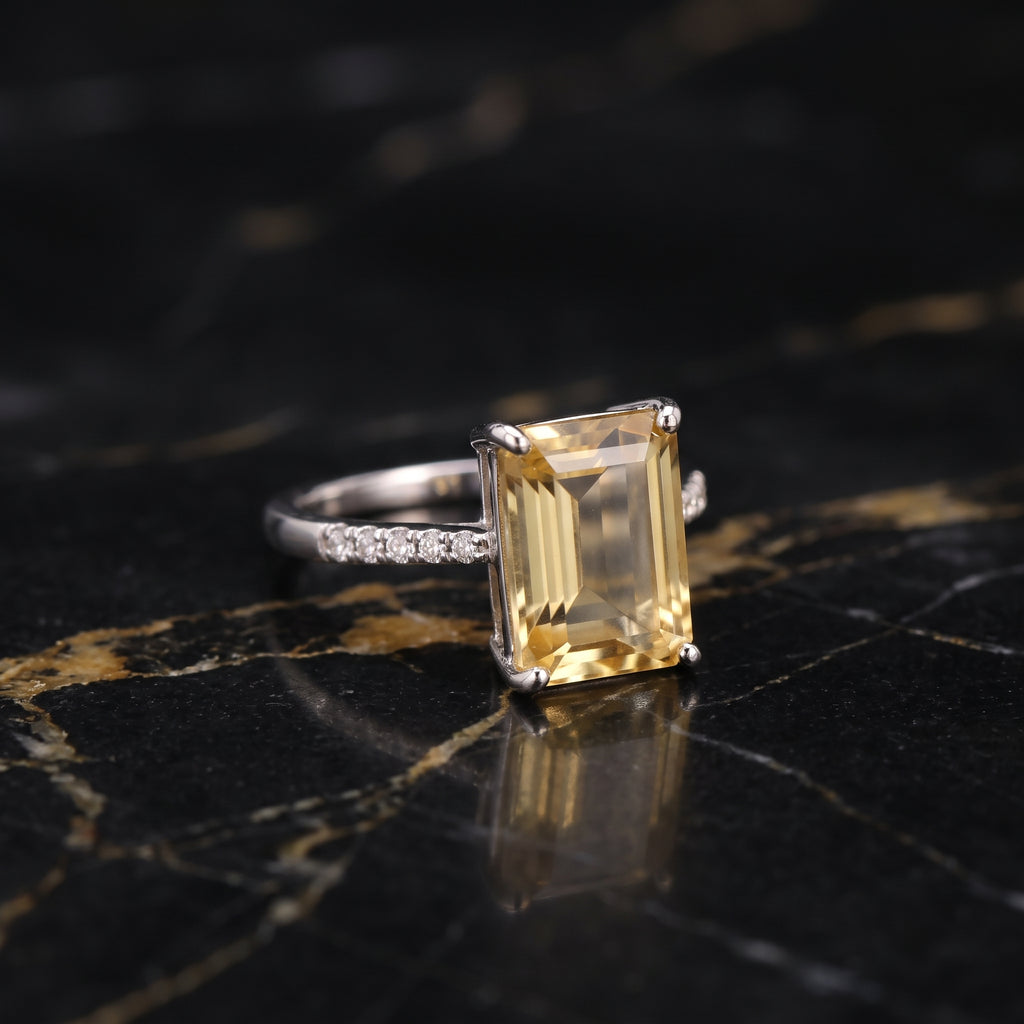 Citrine Semi Precious Natural Ring 925 Sterling Silver Emerald Cut