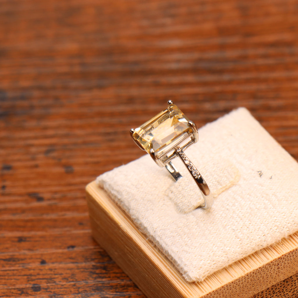 Citrine Semi Precious Natural Ring 925 Sterling Silver Emerald Cut