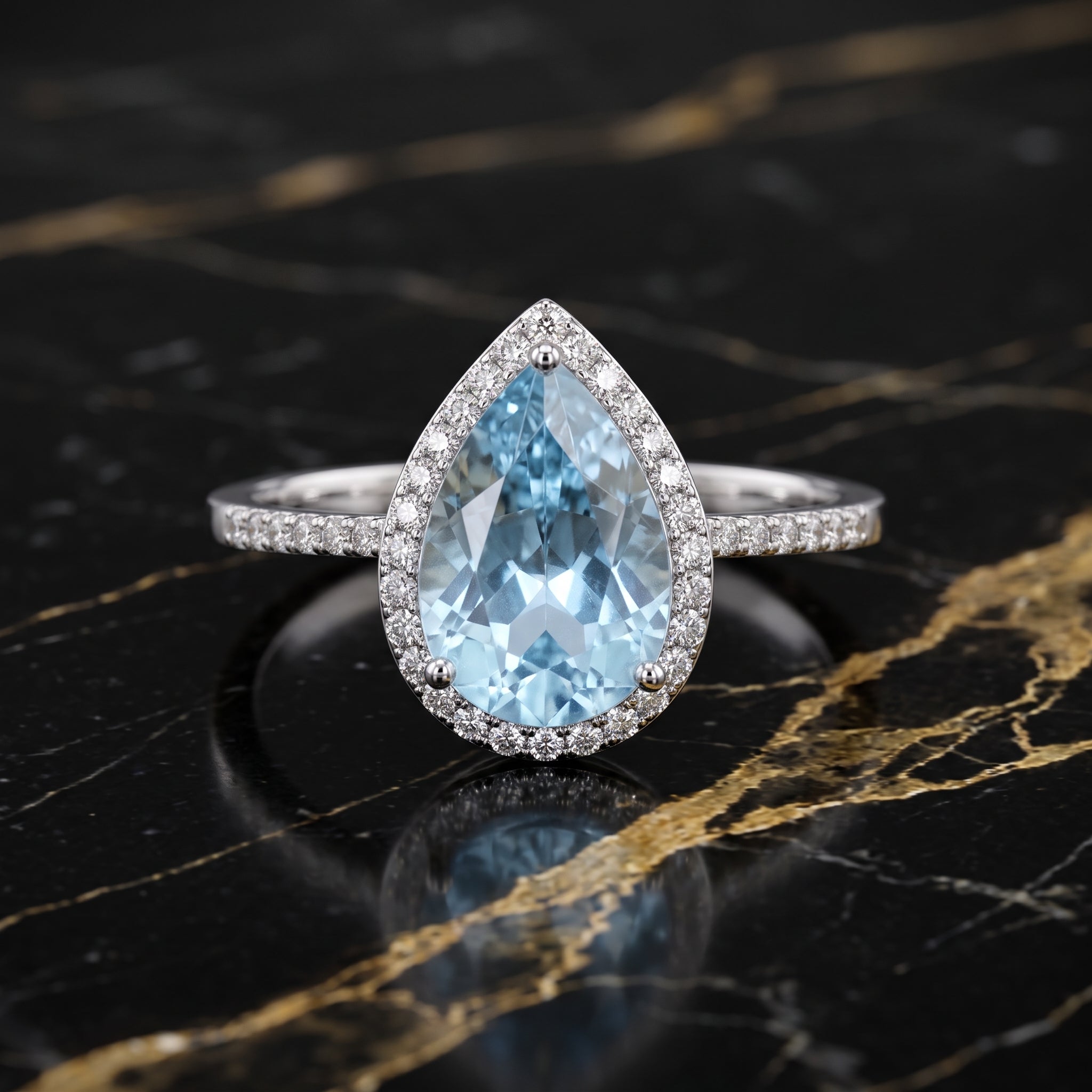 Blue Topaz Semi Precious Natural Ring 925 Sterling Silver Pear