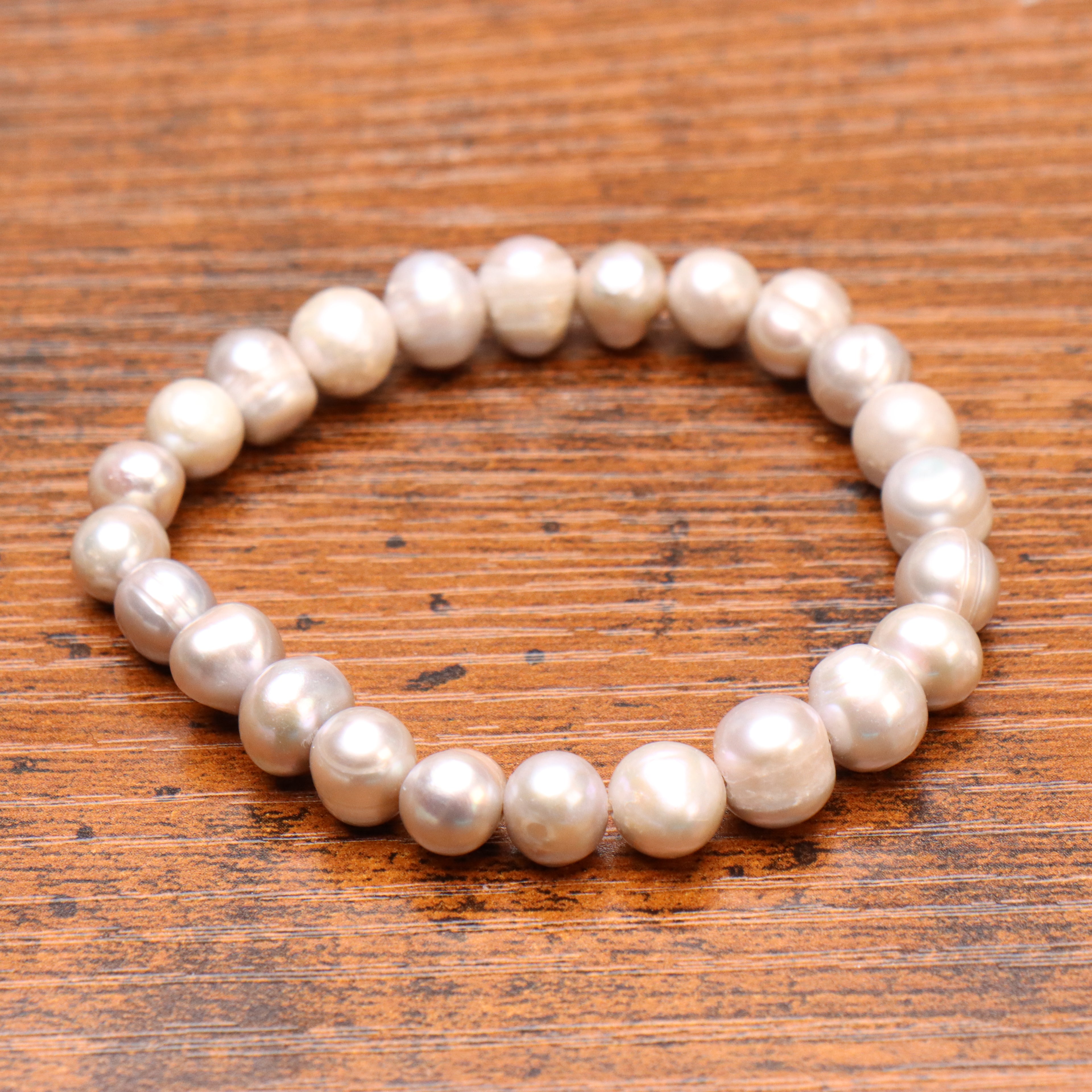 Silver Genuine Fresh Water Pearl Stretch Bracelet Color Treated Stretch