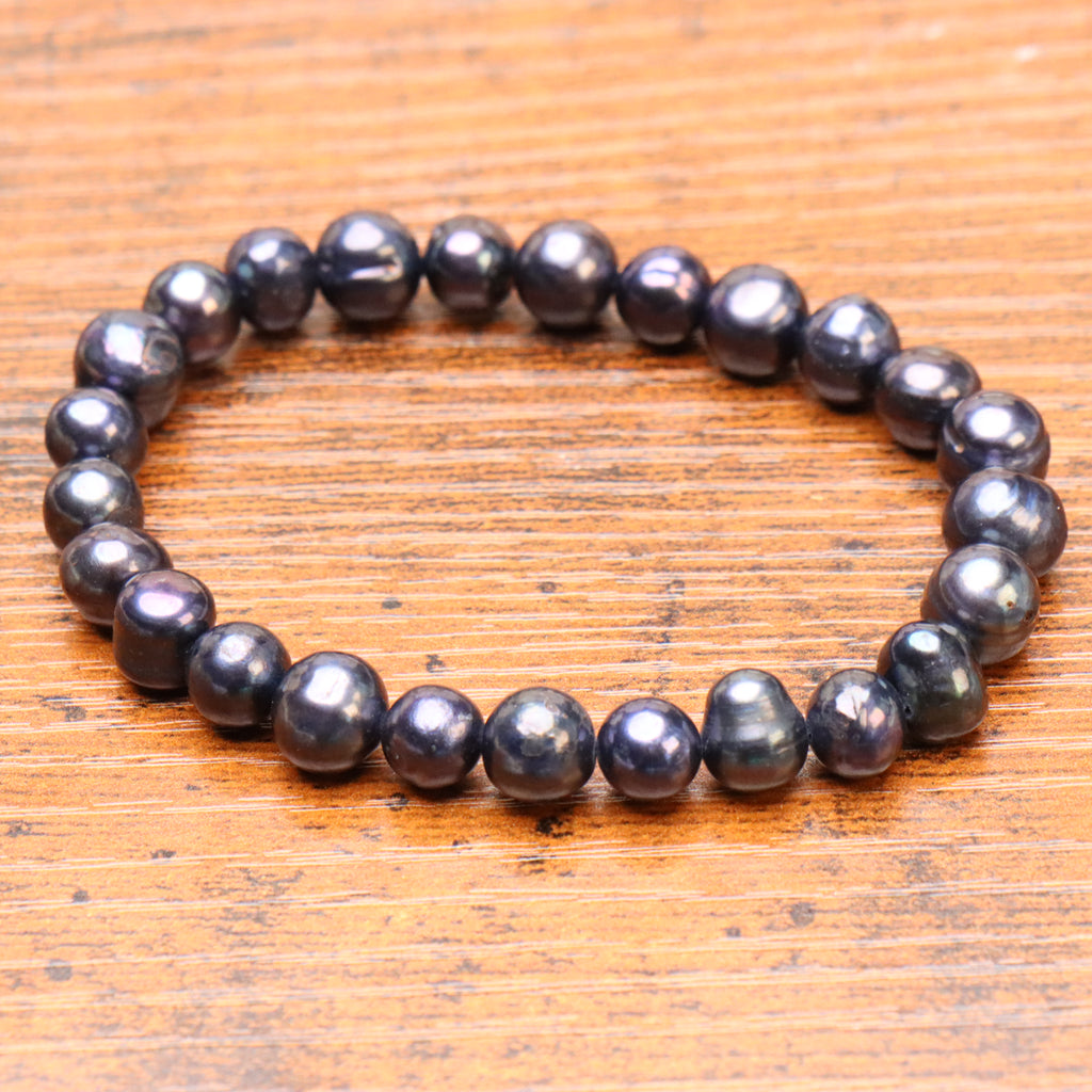 Black Genuine Fresh Water Pearl Stretch Bracelet Color Treated Stretch